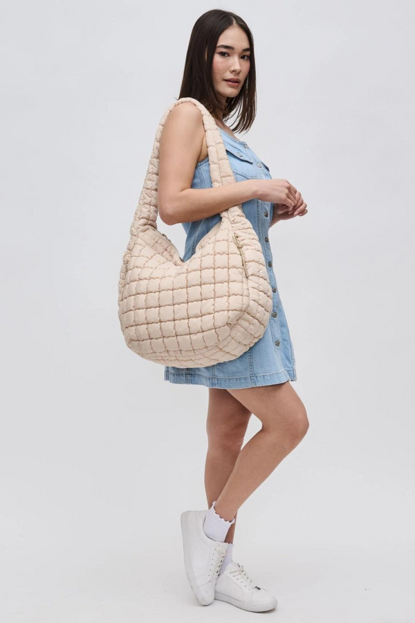 Revive Cream Quilted Nylon Hobo