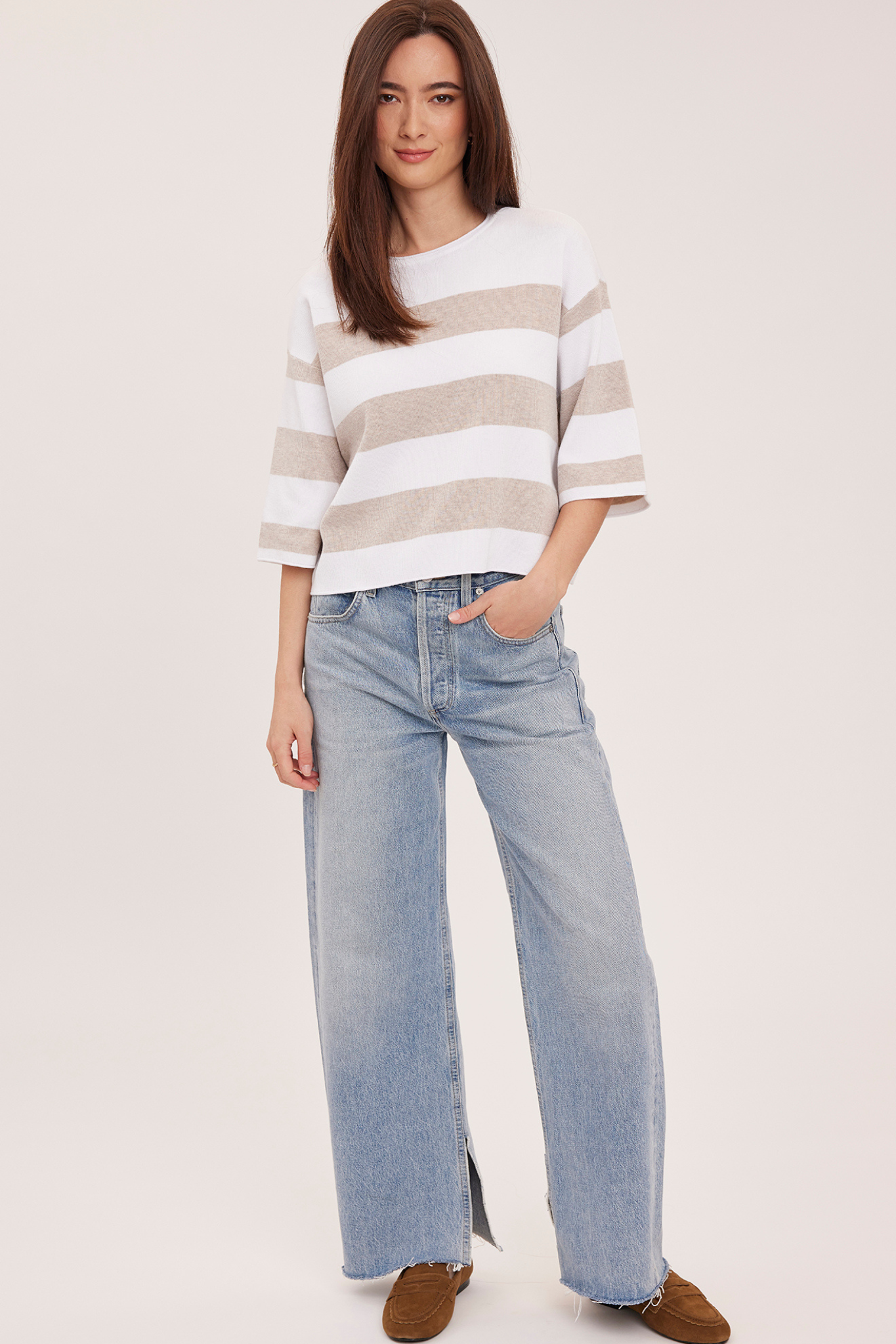 Amina Cream Stripe Knit Top