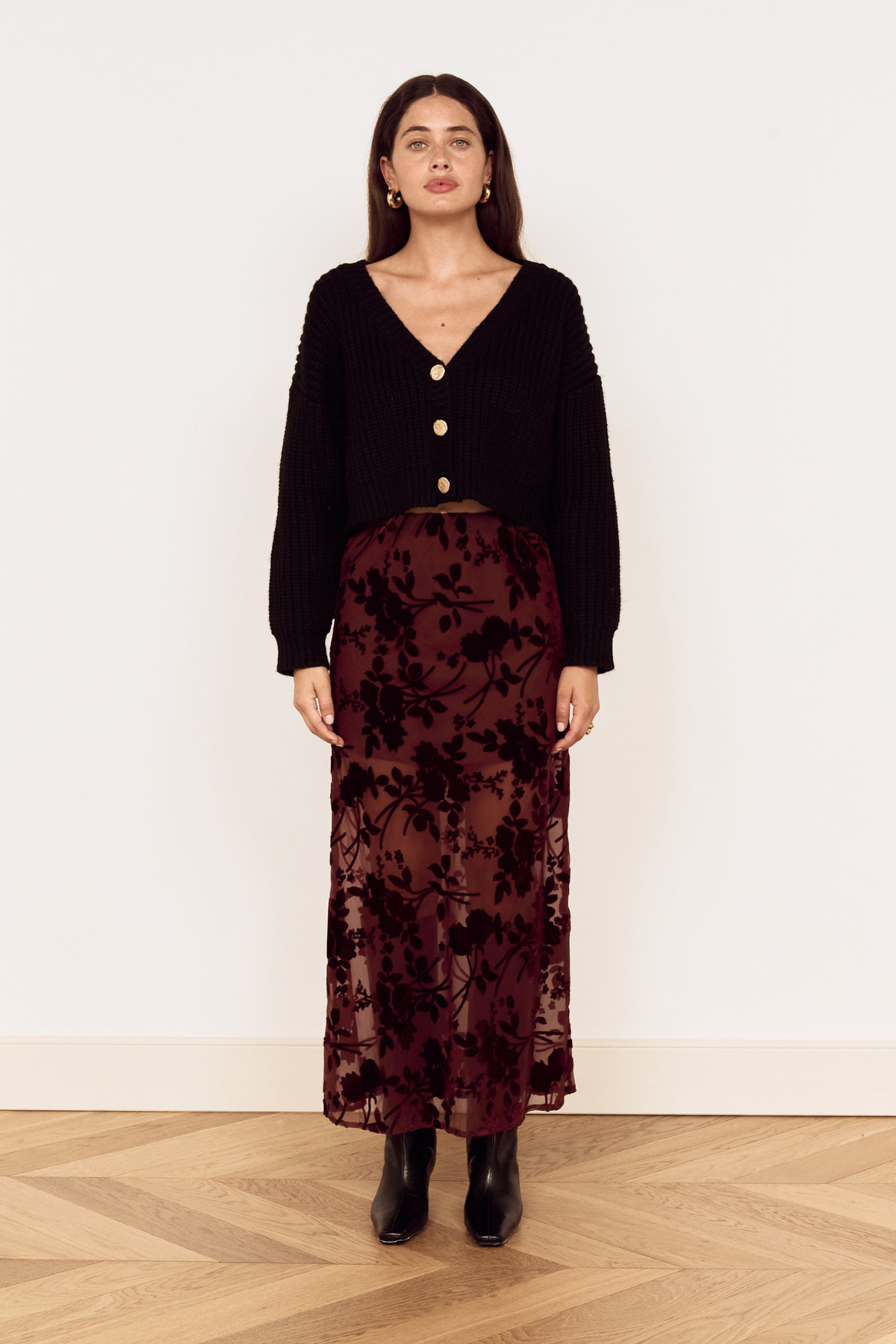 Anouk Chocolate Velvet Midi Skirt