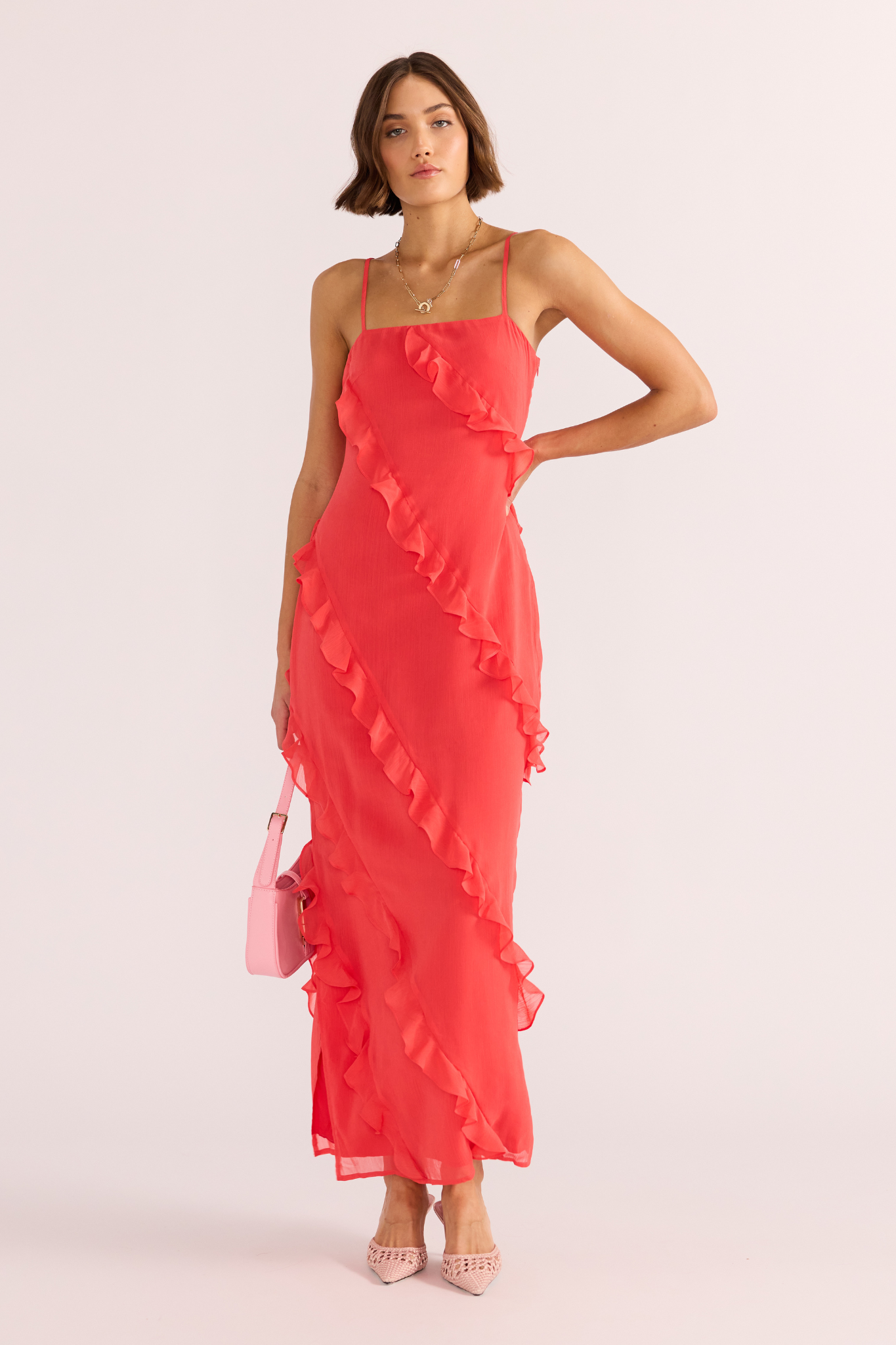 open lace back dress Venus Ruffle Maxi Dress