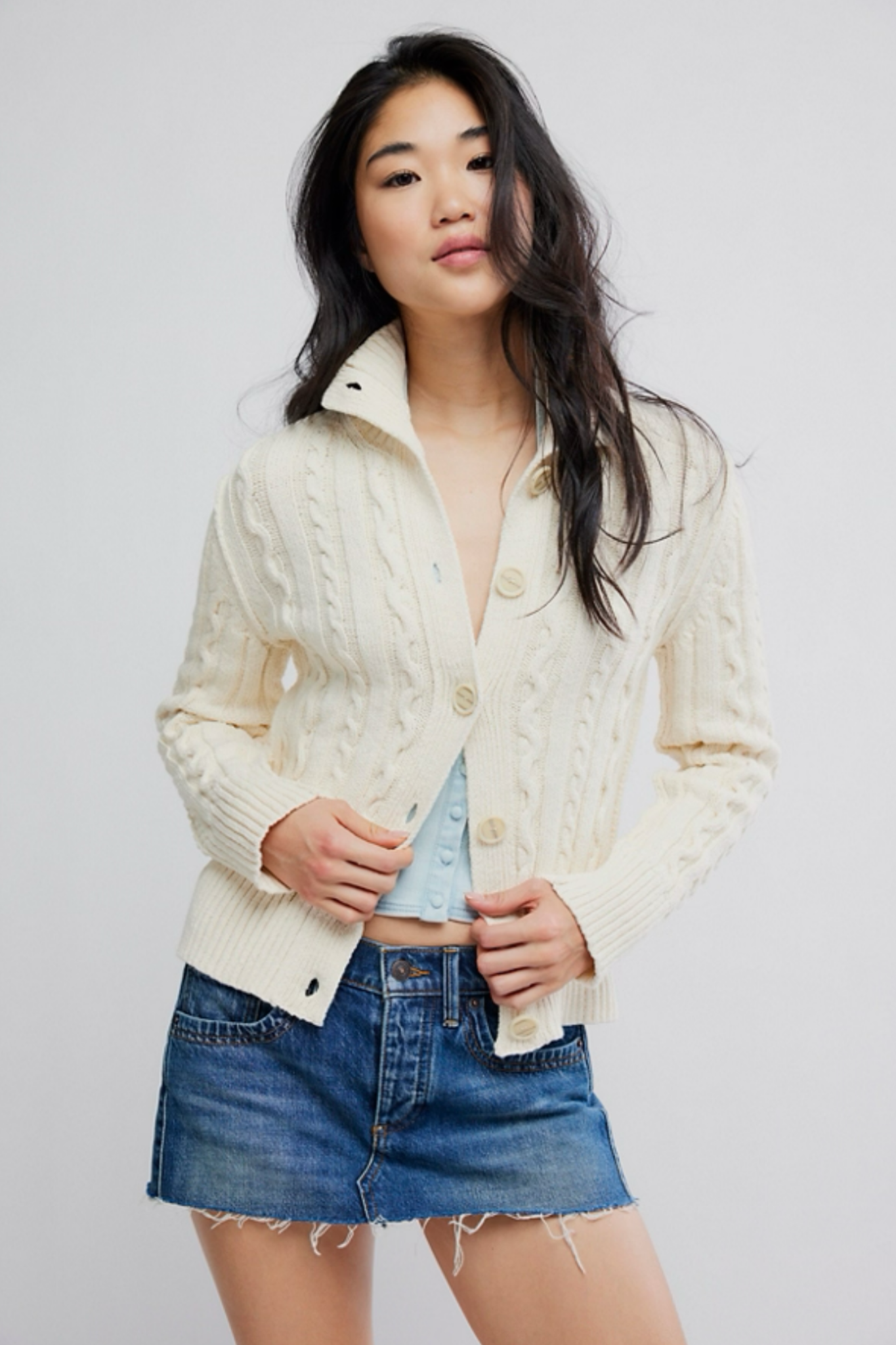 Cable Collar Ivory Cardi