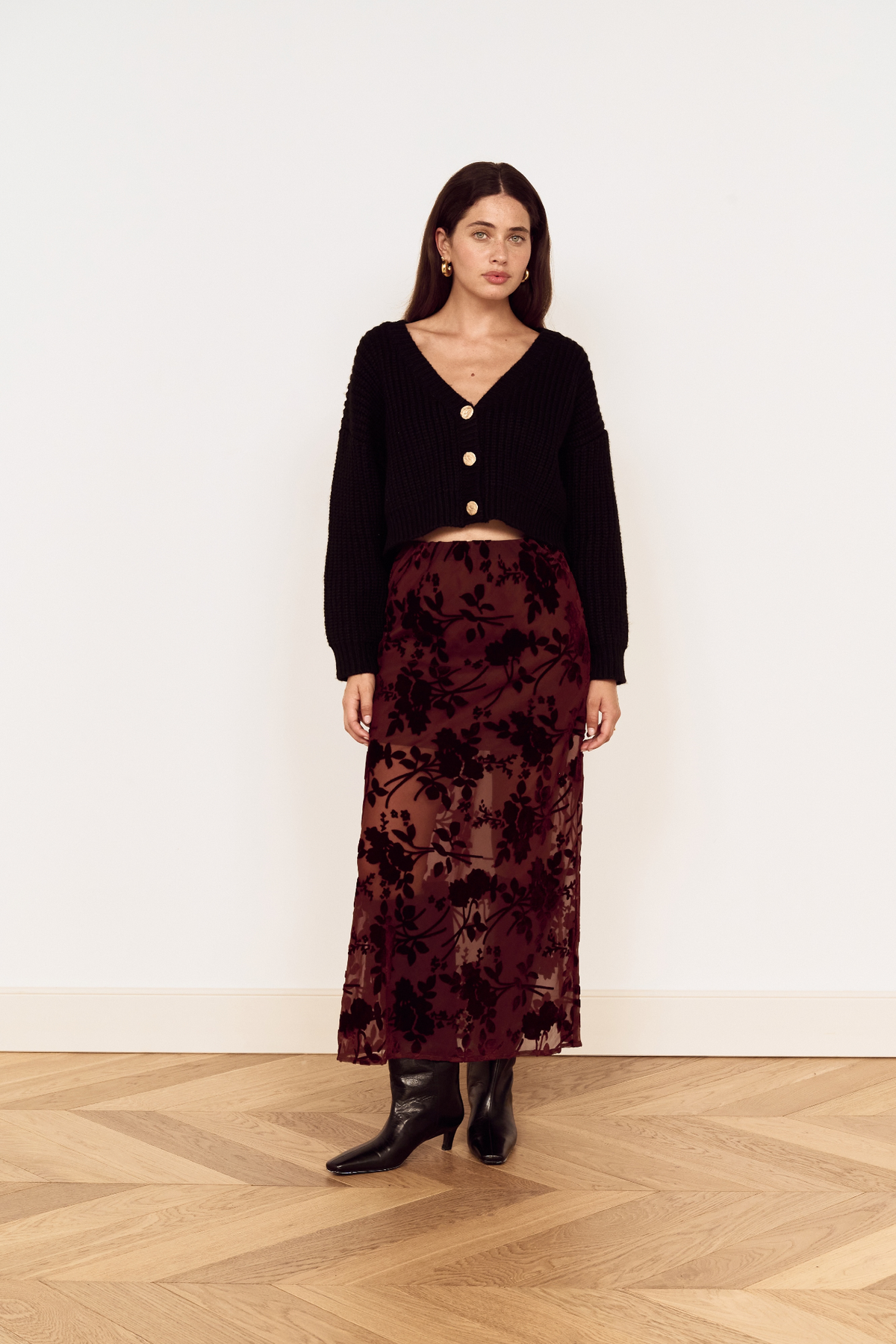 Anouk Chocolate Velvet Midi Skirt