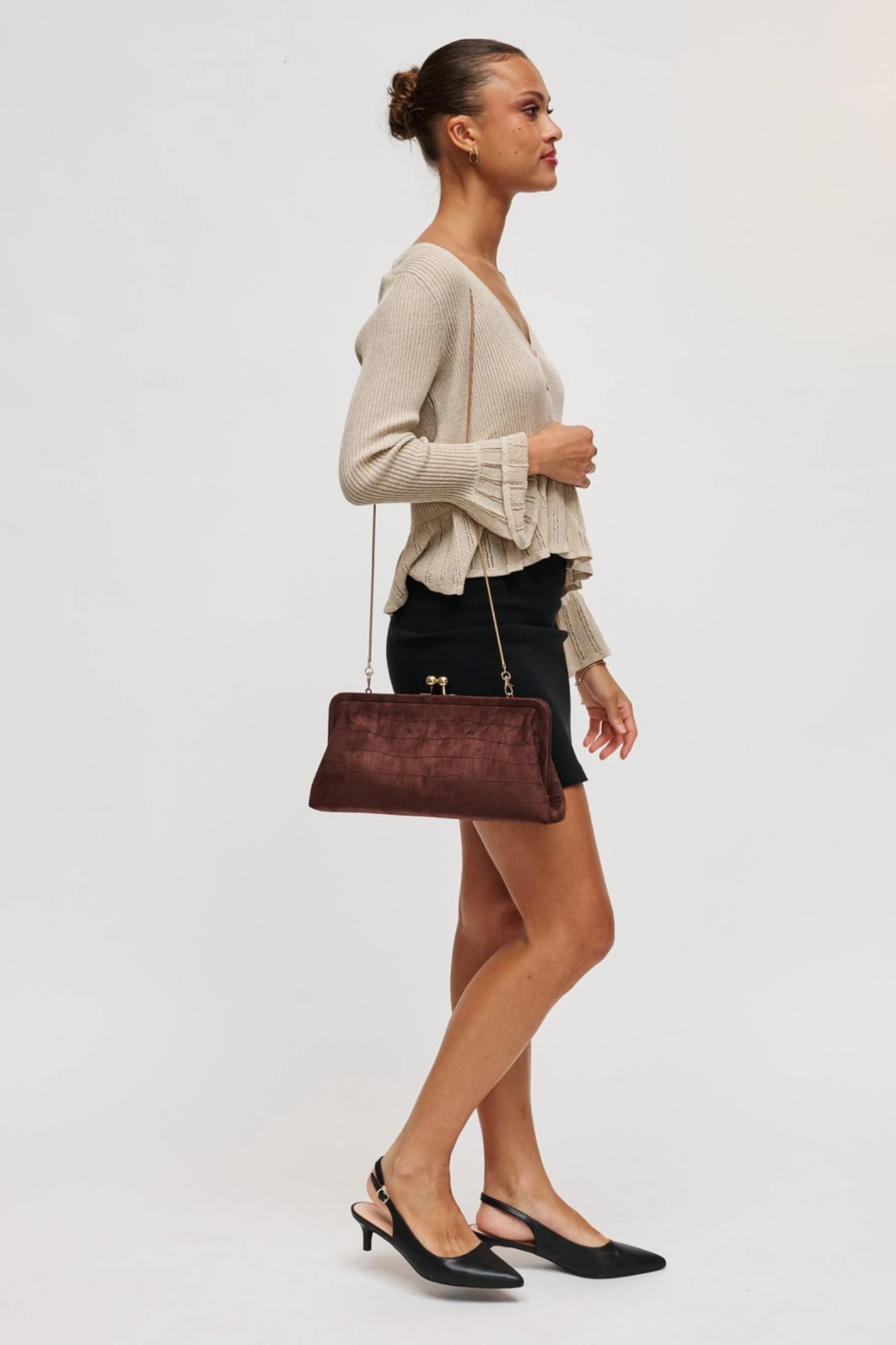 Kristin Chocolate Faux Suede Clutch
