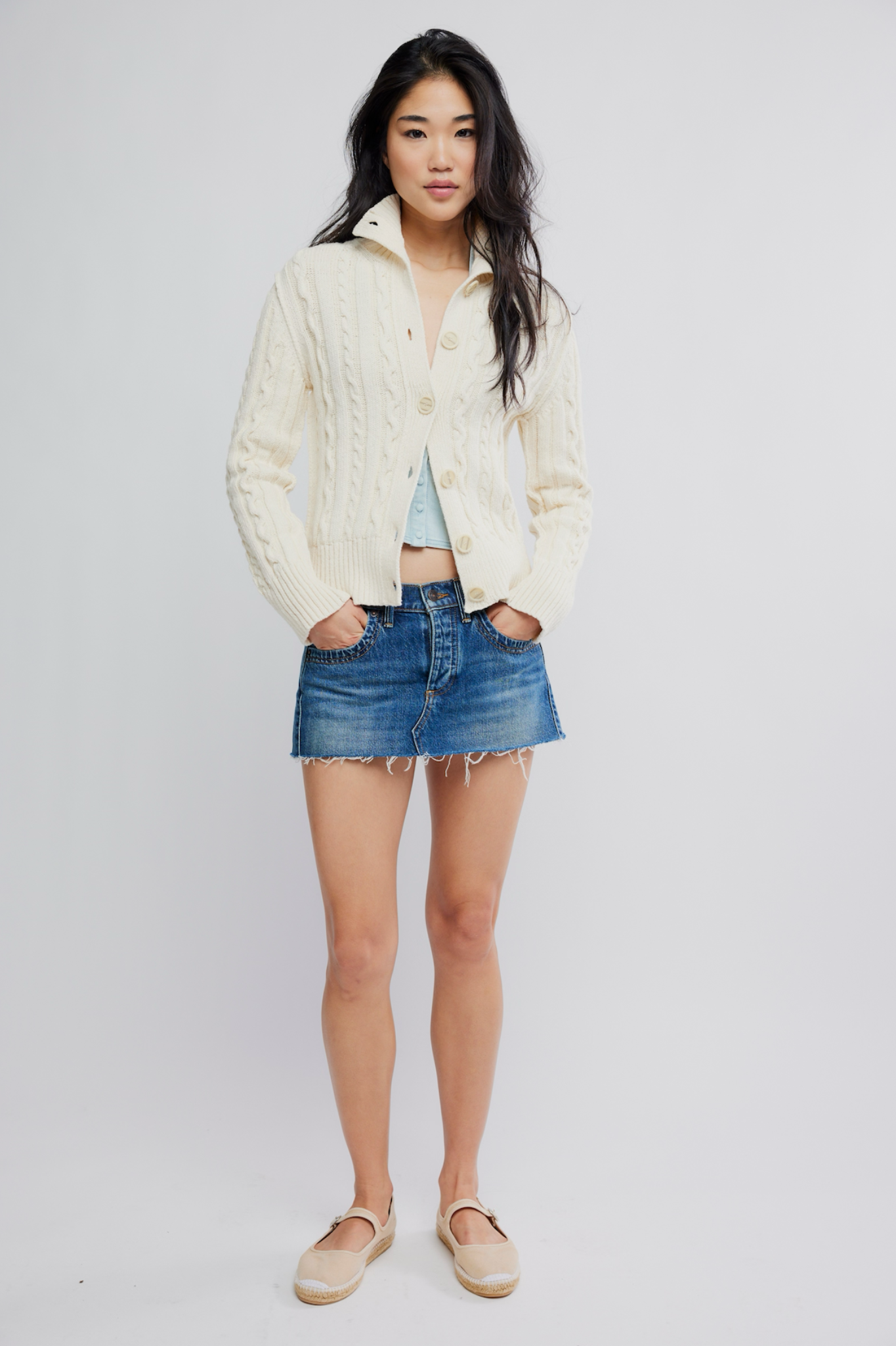 Cable Collar Ivory Cardi