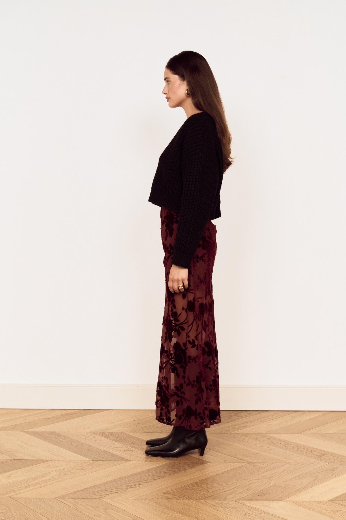Anouk Chocolate Velvet Midi Skirt