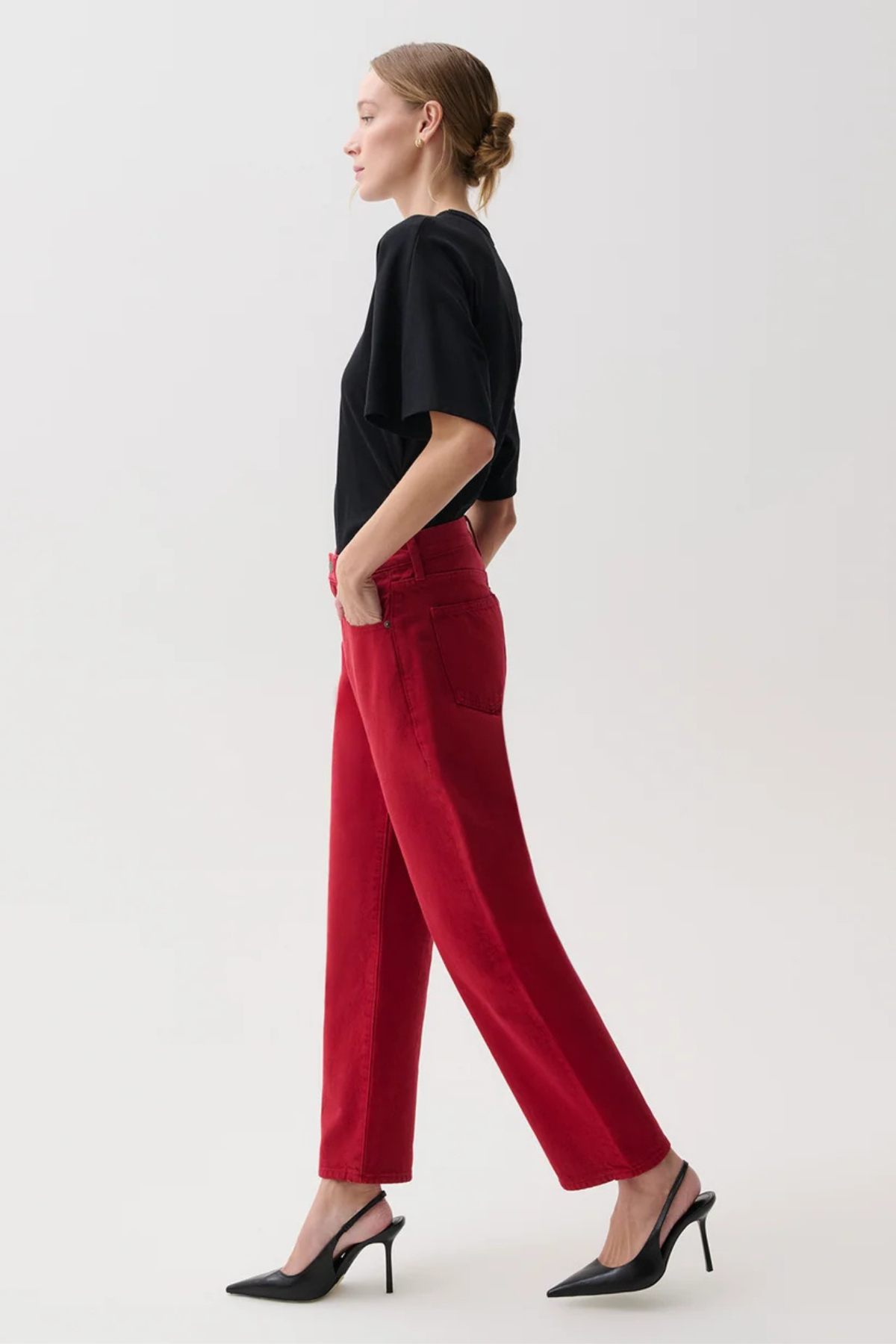 Lexi Savvy Red Mid Rise Bowed Straight
