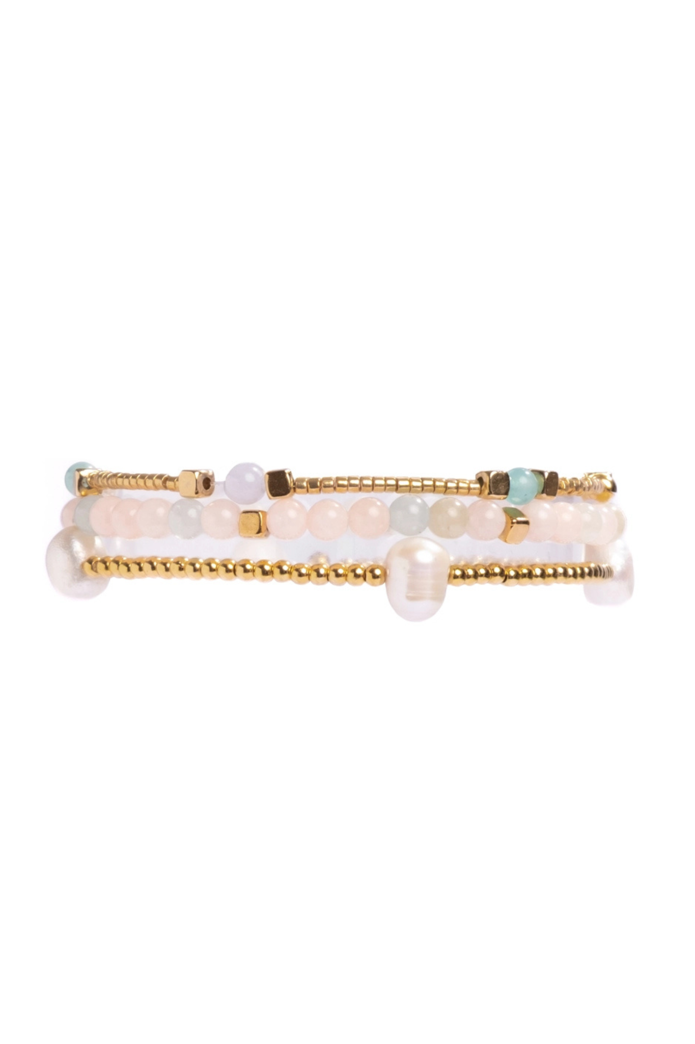 Morganite Gem + Pearl Bracelet Set