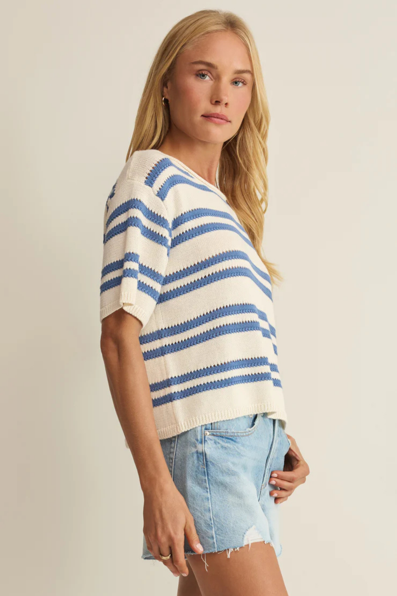 Prado Lake Blue Stripe Sweater Tee