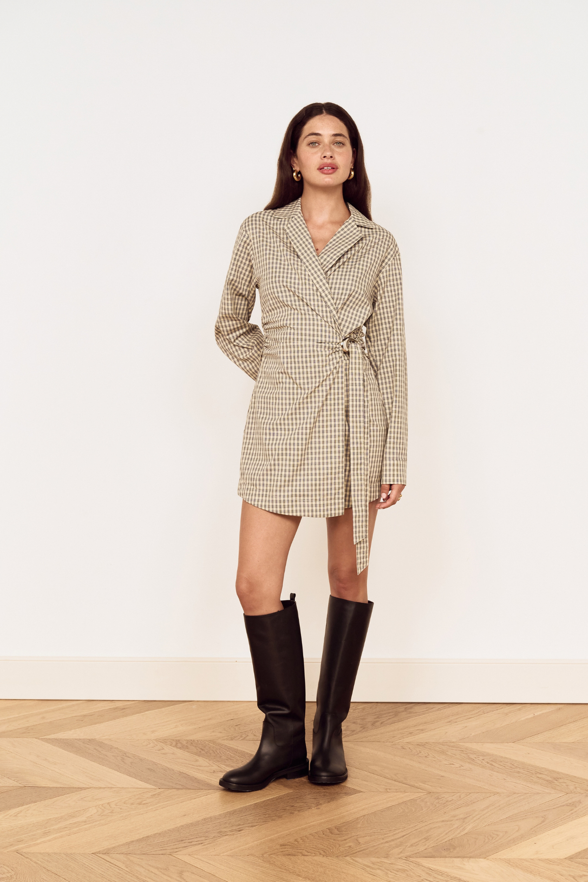 Mila Check Wrap Mini Shirtdress