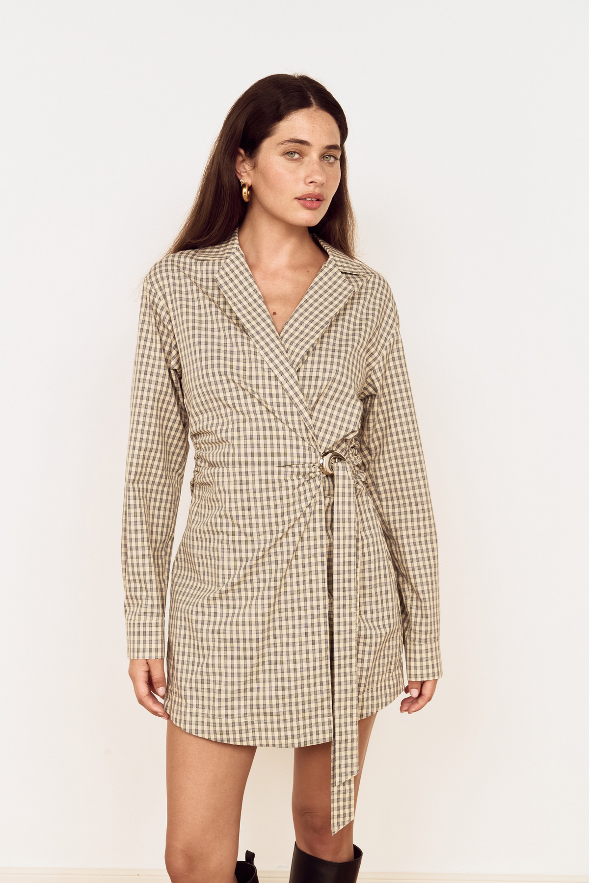 Mila Check Wrap Mini Shirtdress