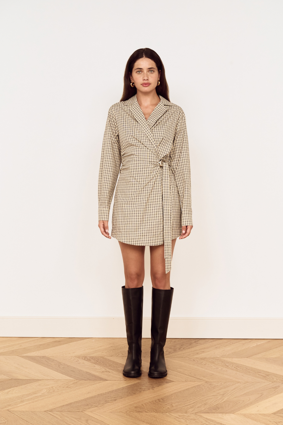 Mila Check Wrap Mini Shirtdress