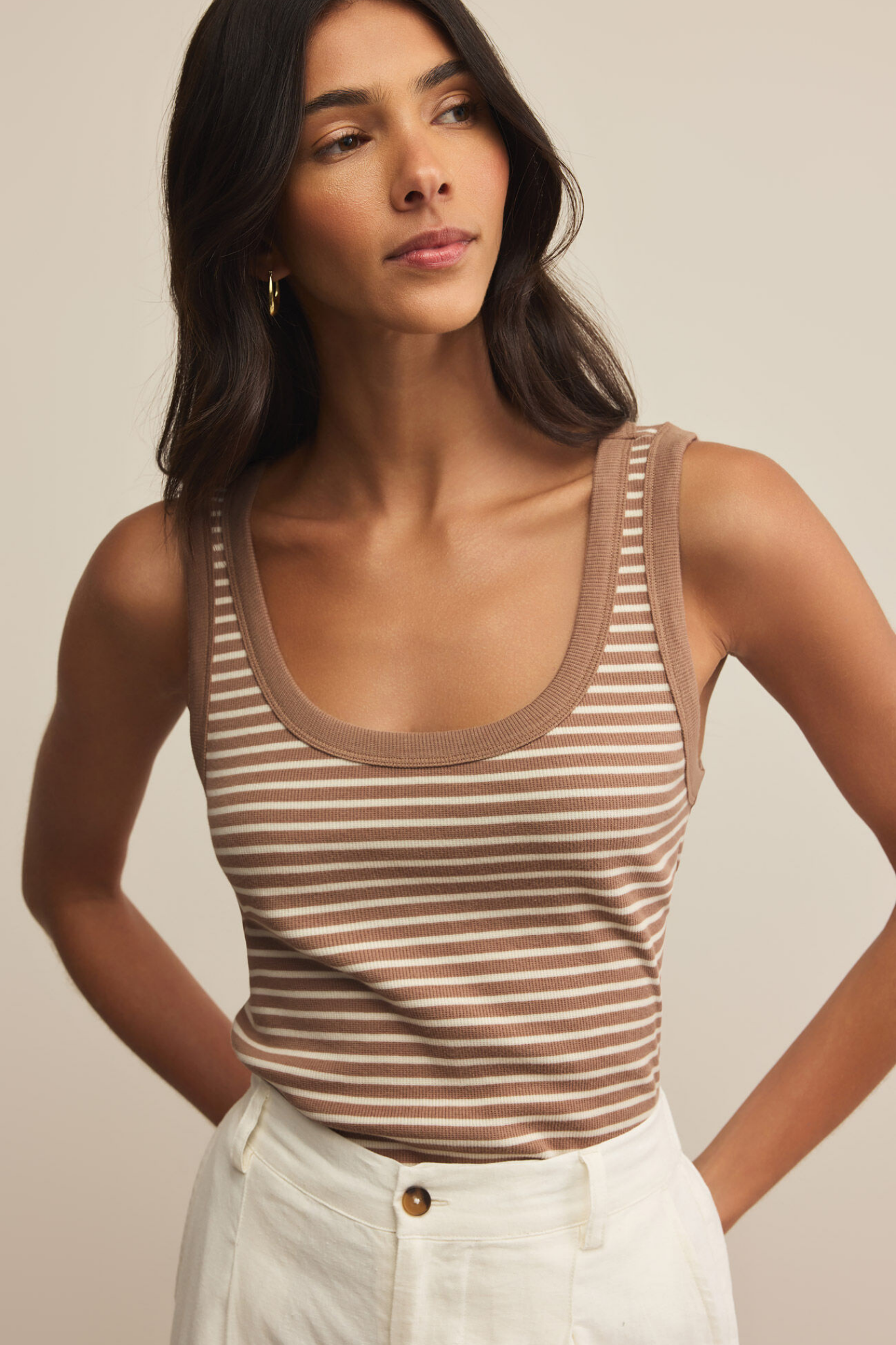 Elin Iced Coffee Stripe Rib Tank