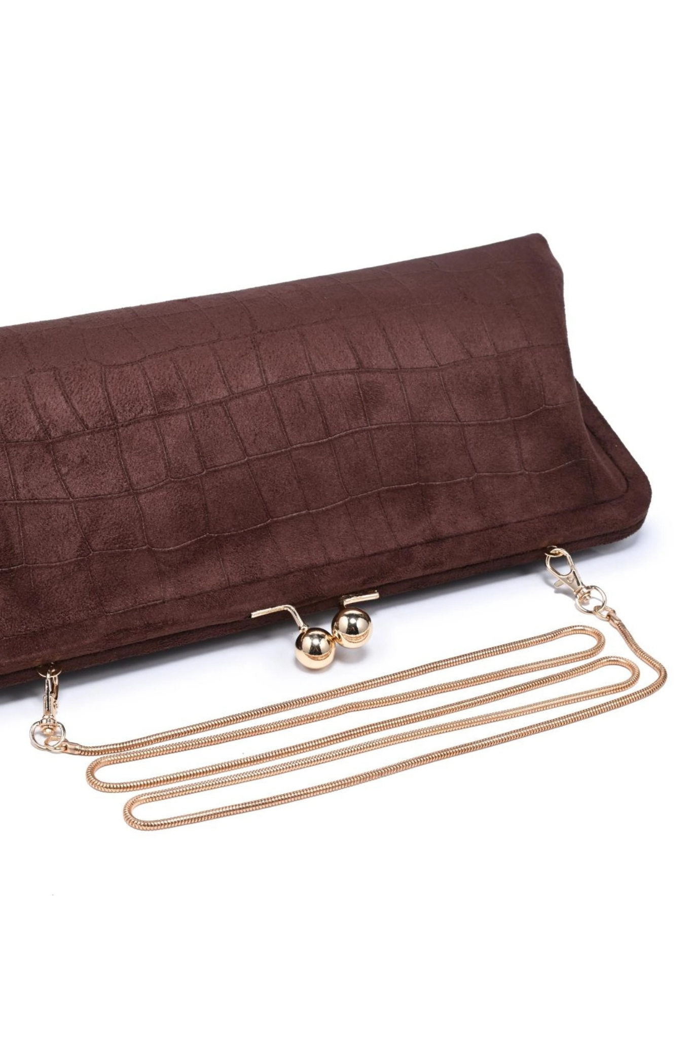 Kristin Chocolate Faux Suede Clutch