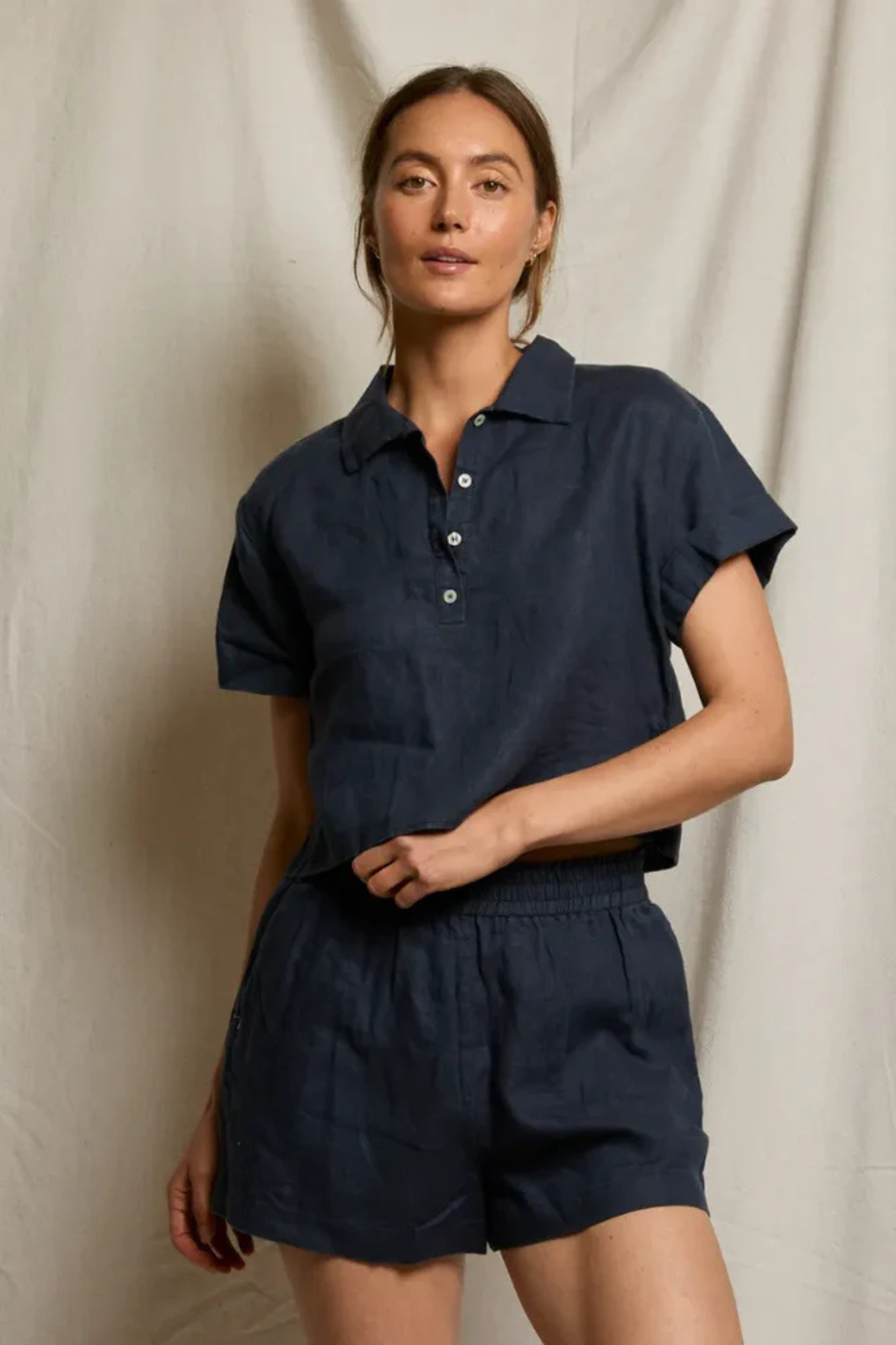 Tabitha Navy Linen Top