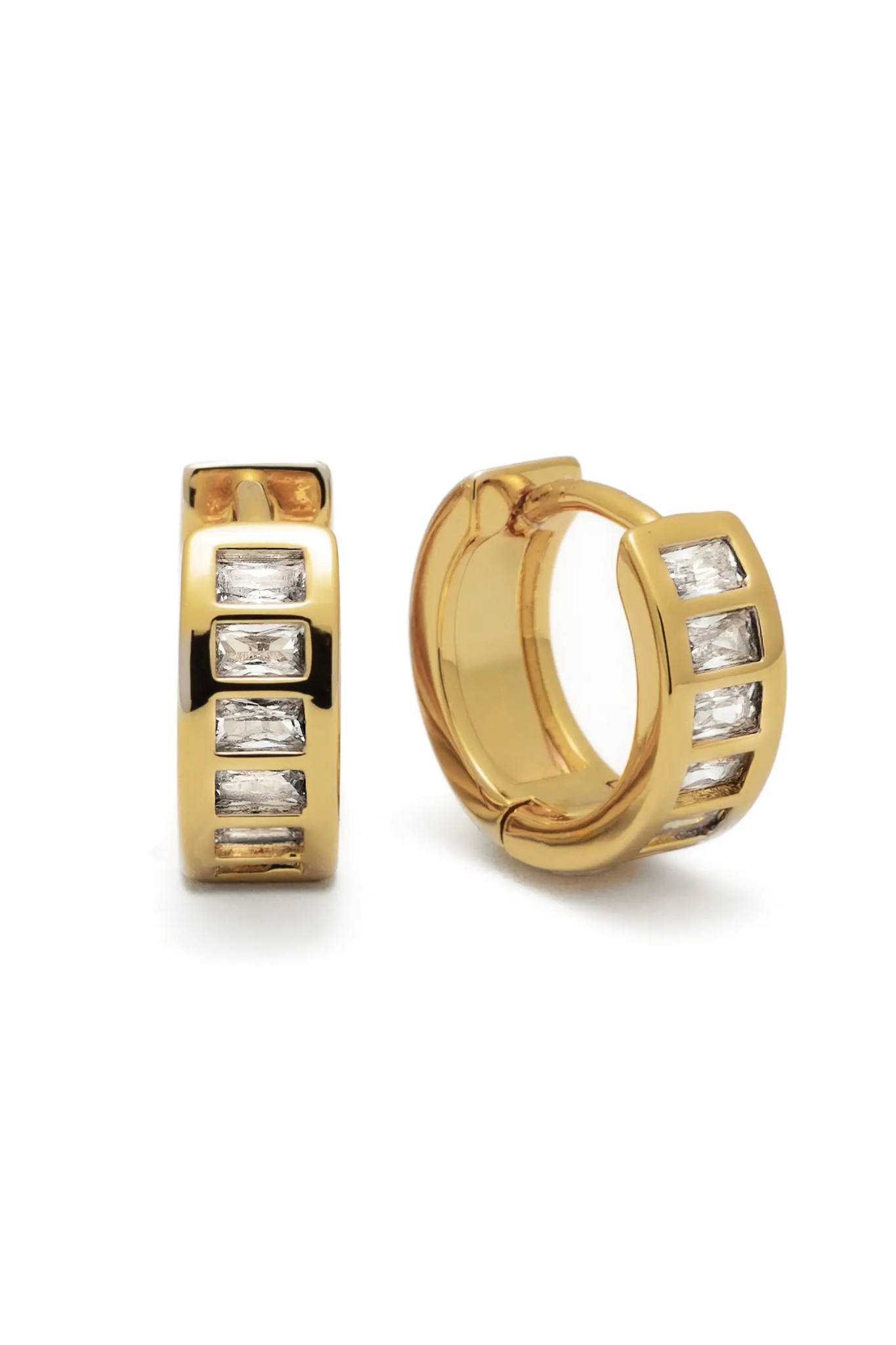 18K Gold Baguette Huggie Earrings
