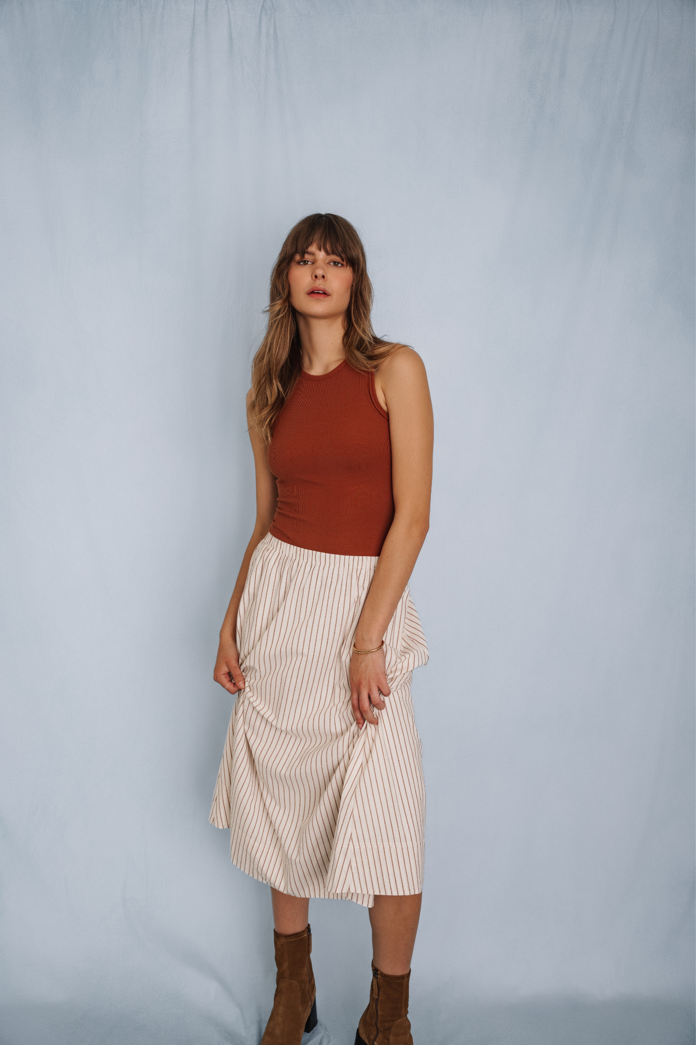 Wilhelmina Cream Stripe Skirt