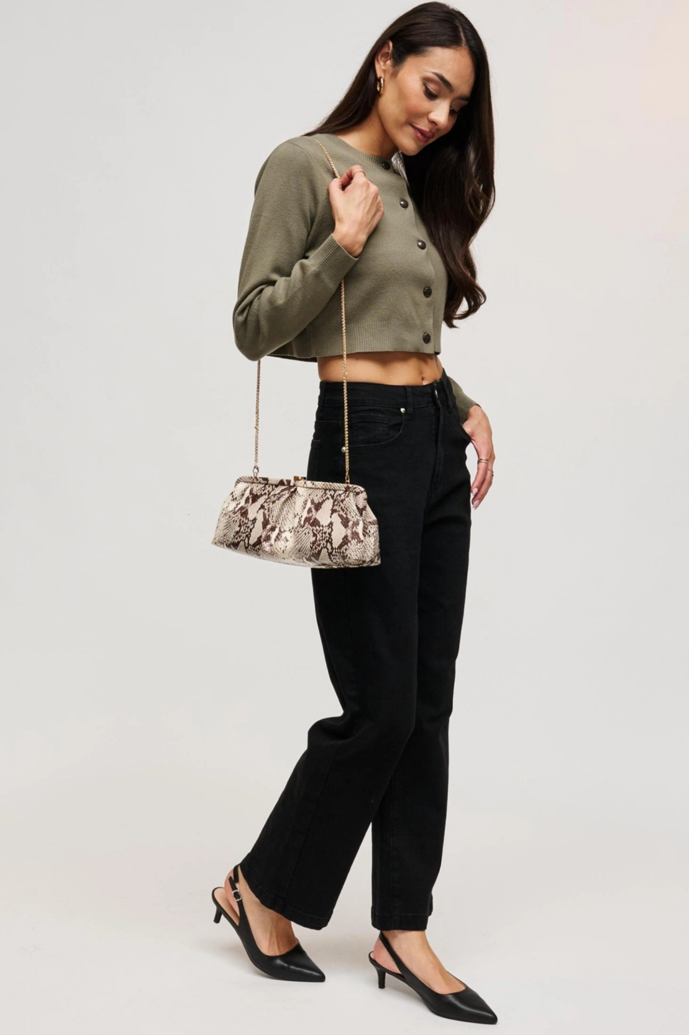 Kit Brown Snake Print Clutch