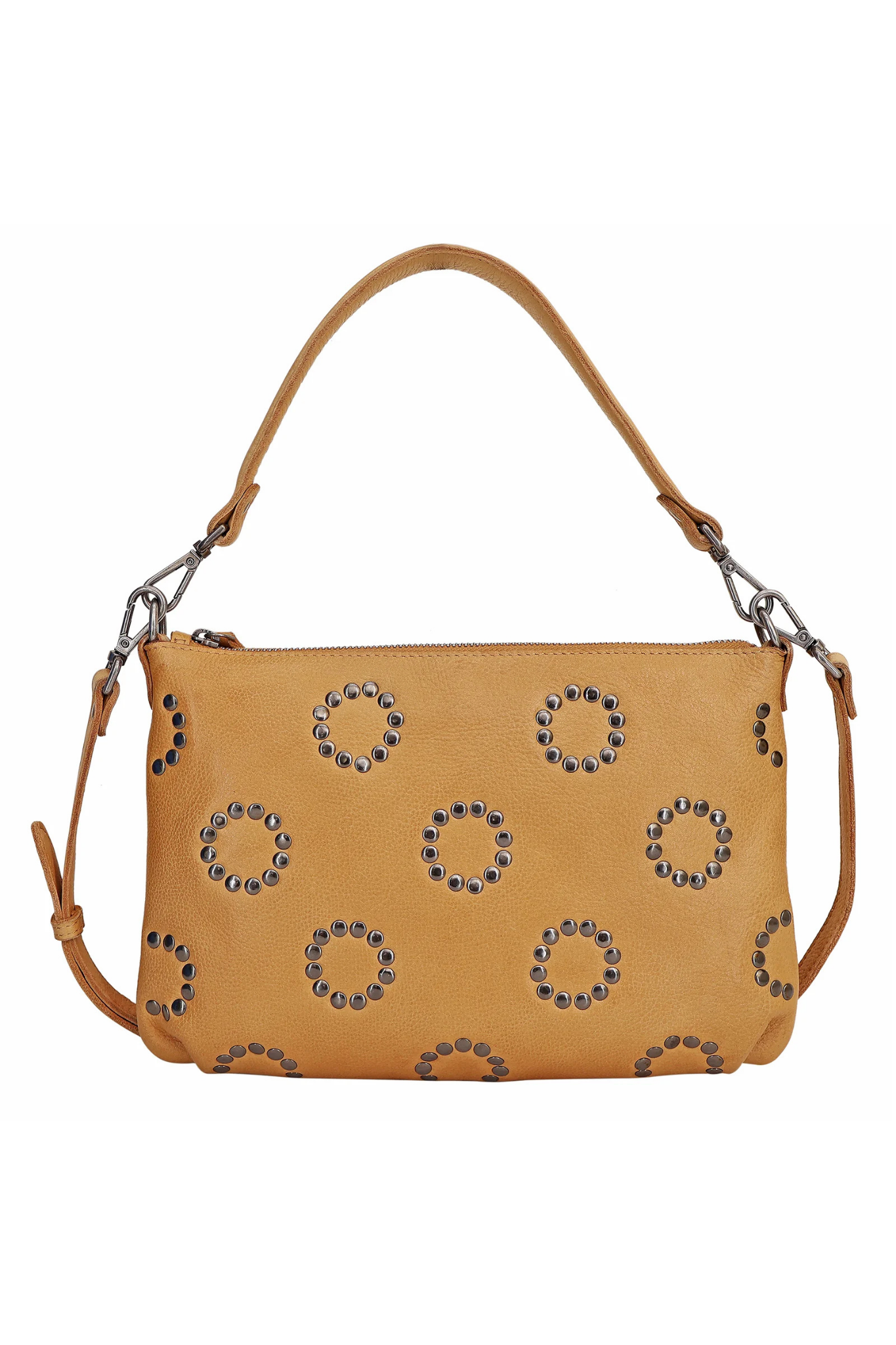Stevie Camel Leather Studded Crossbody Bag