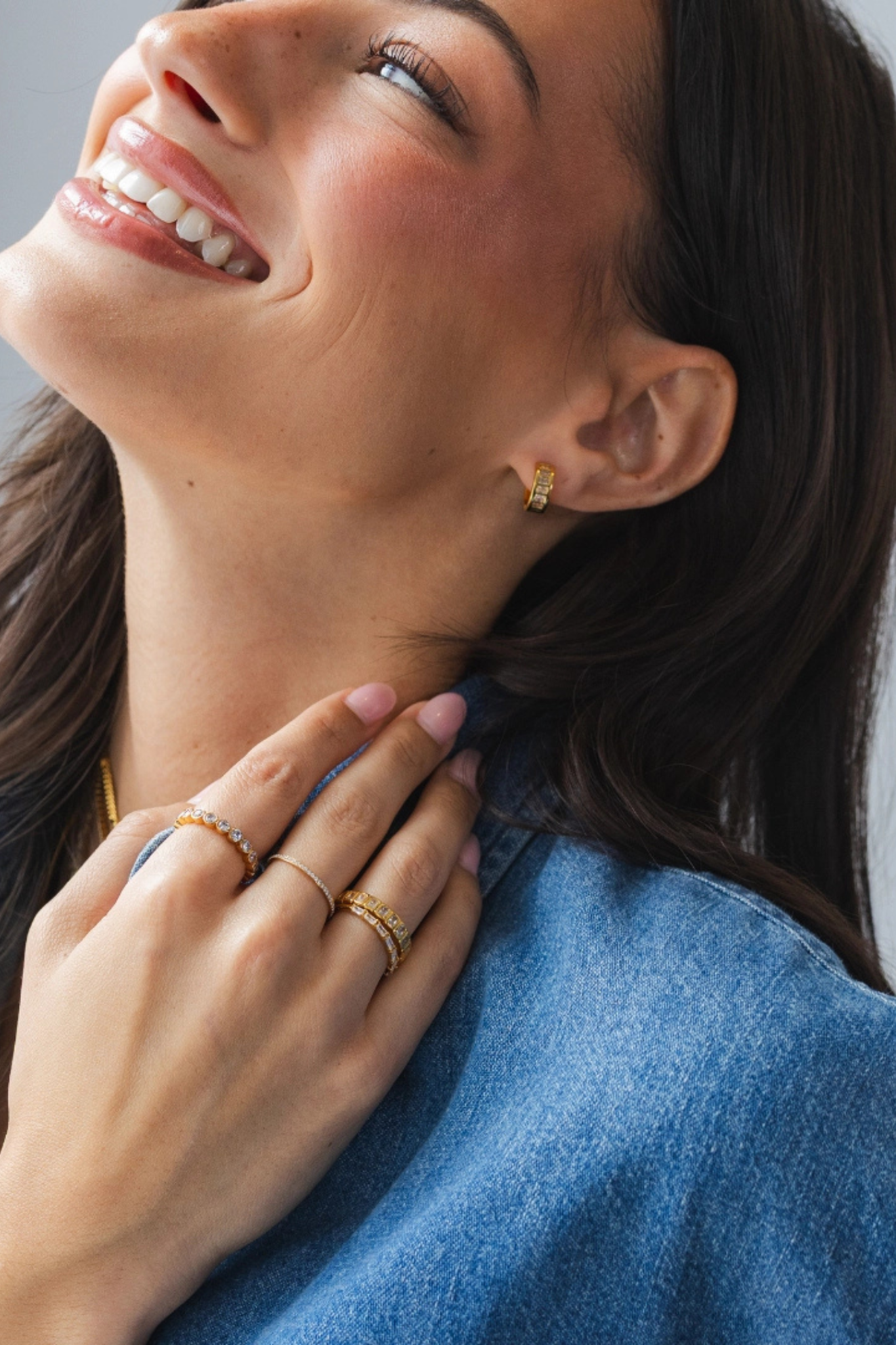 18K Gold Baguette Huggie Earrings