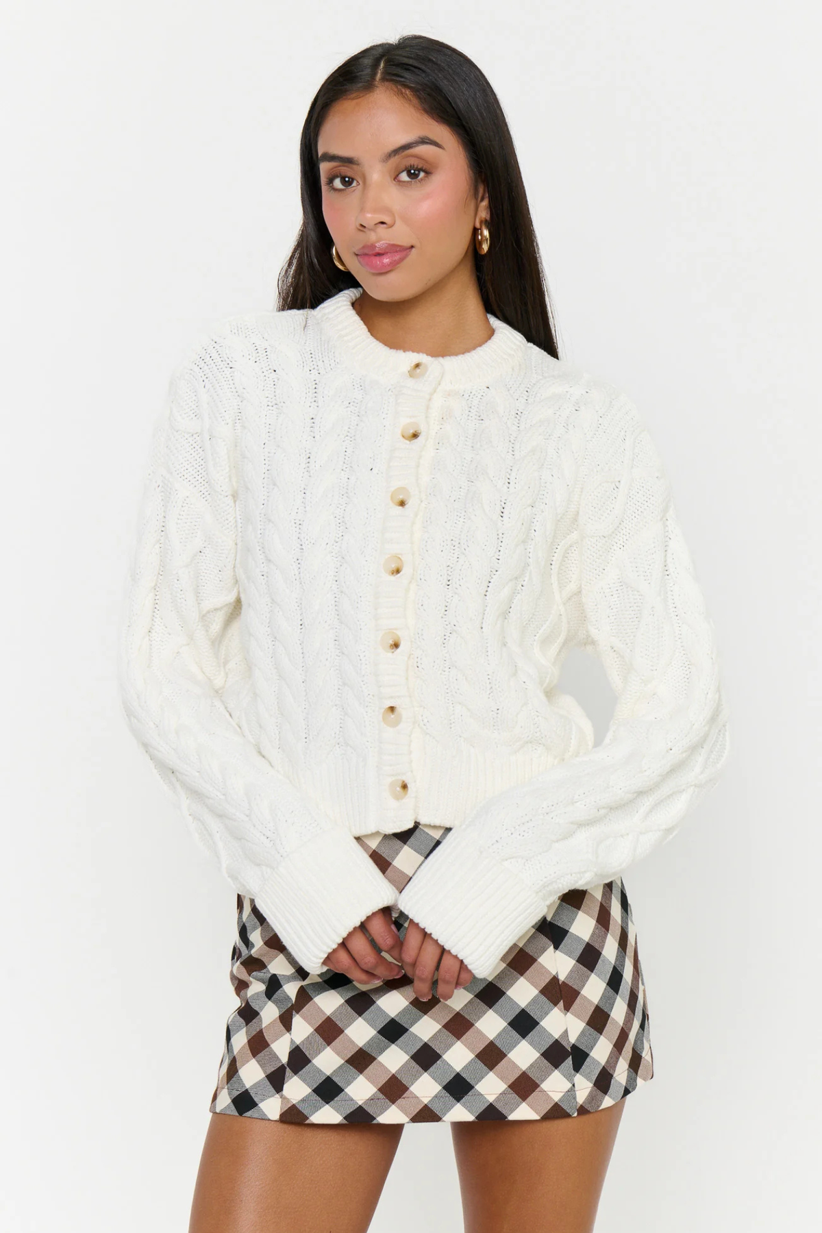 Chimney Cream Cable Knit Cardigan