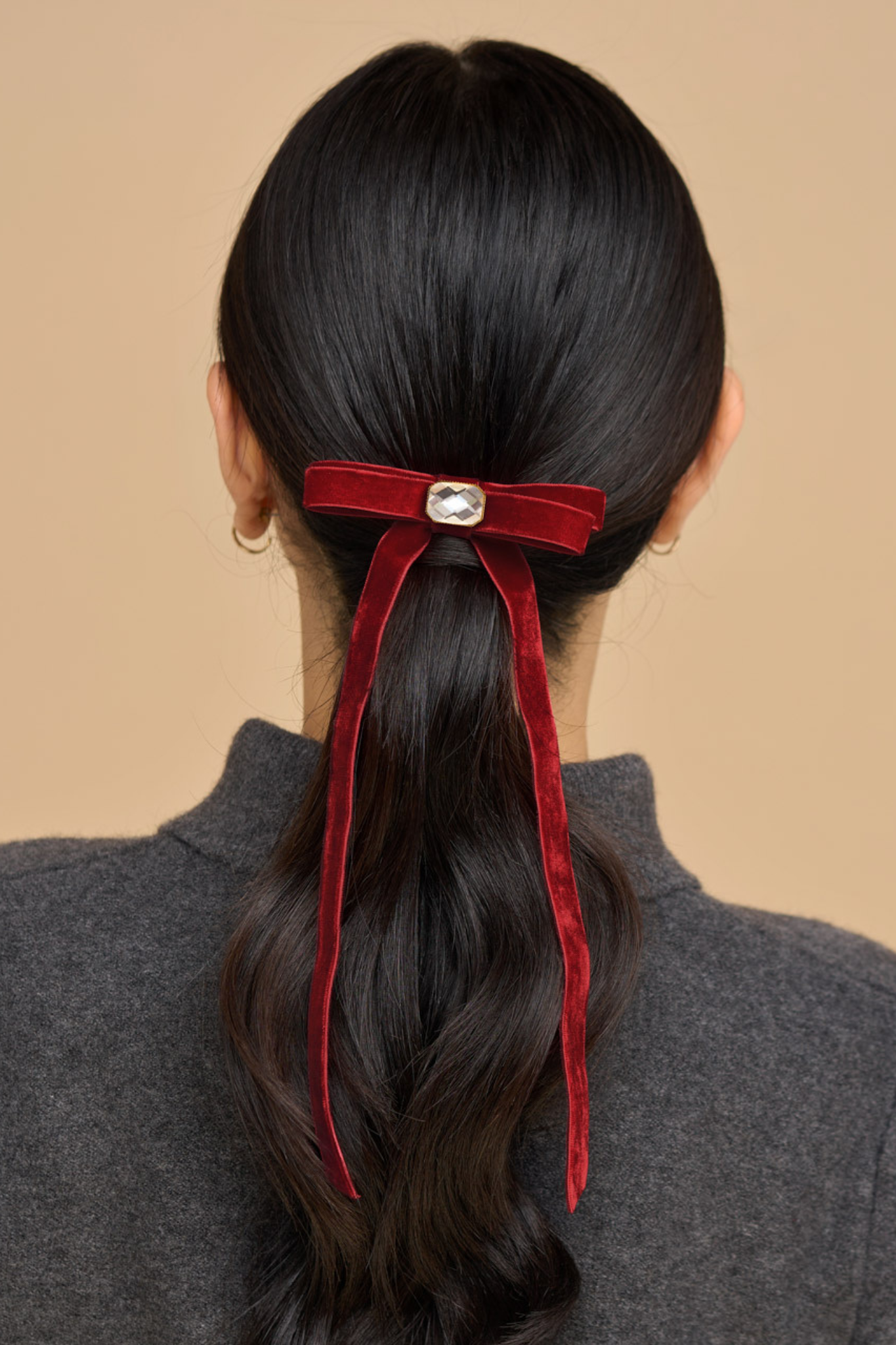Velvet + Gemstone Bow Hair Clip