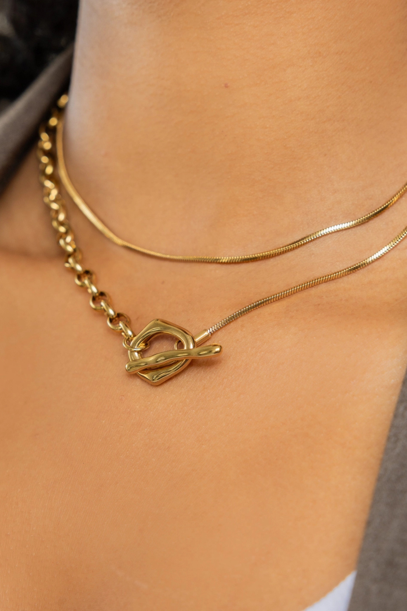 Gold Dual Chain Toggle Necklace