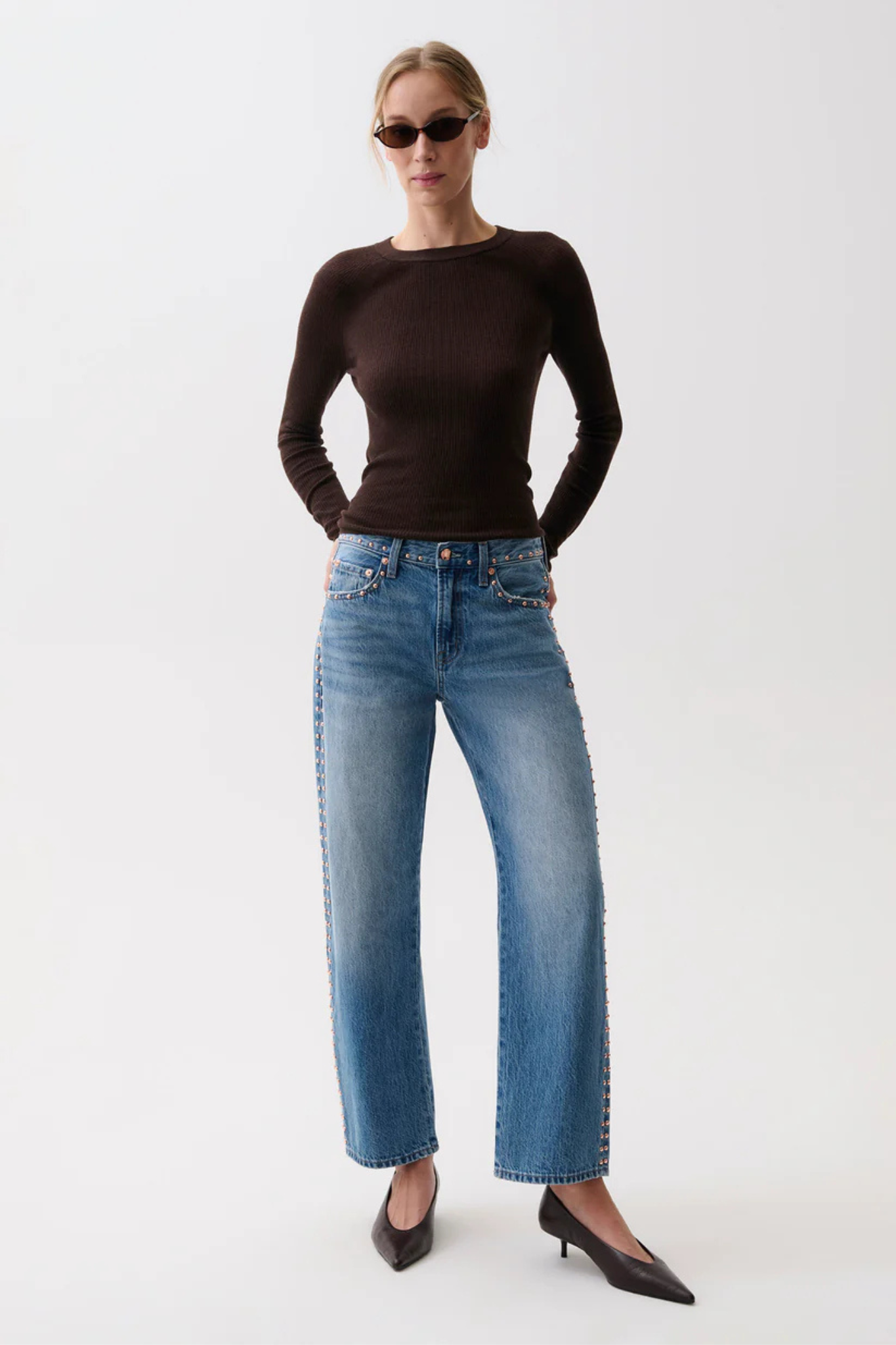 Lexi Star Studded Mid Rise Bowed Straight
