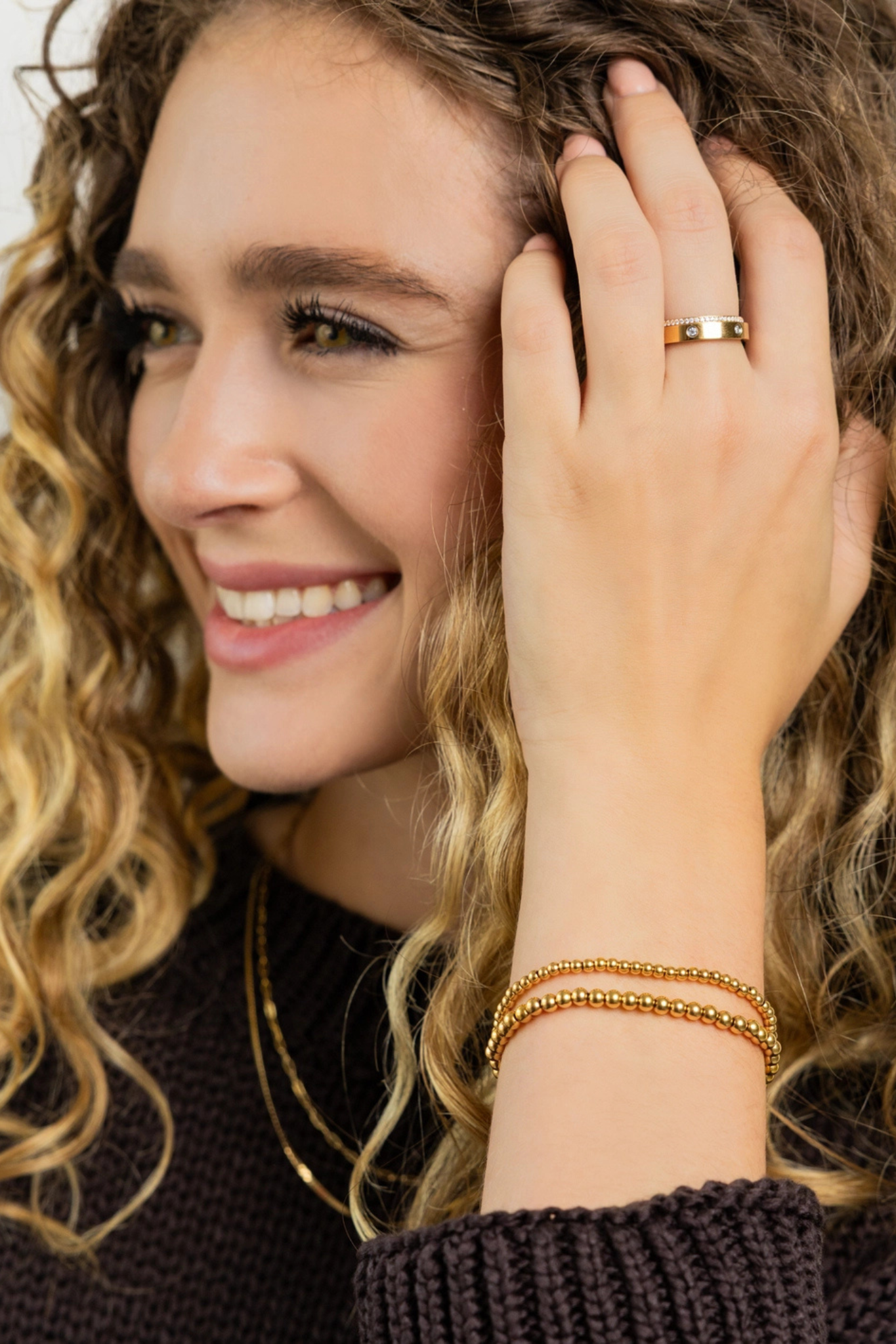 Dainty Gold Double Beaded Bracelet Set