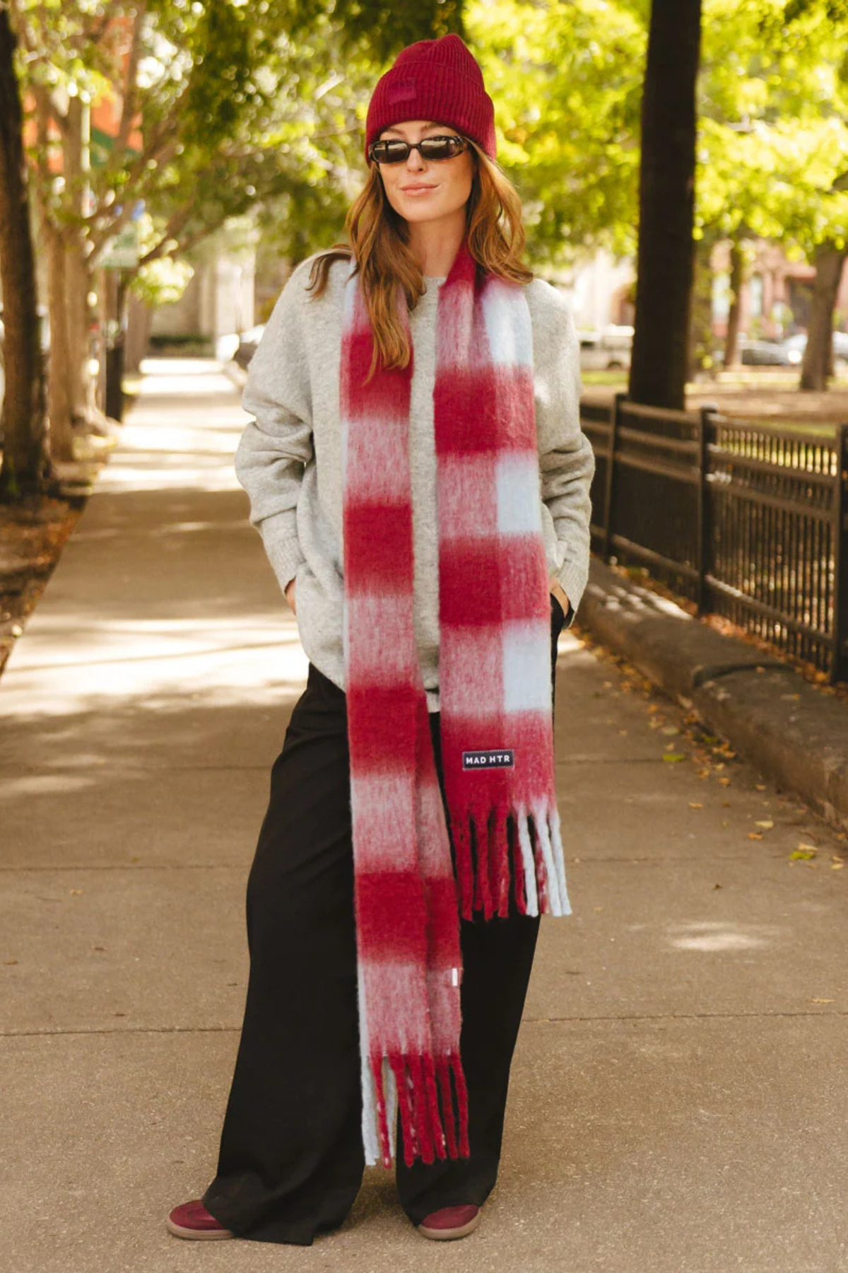 Burgundy/Blue Plaid Blanket Scarf