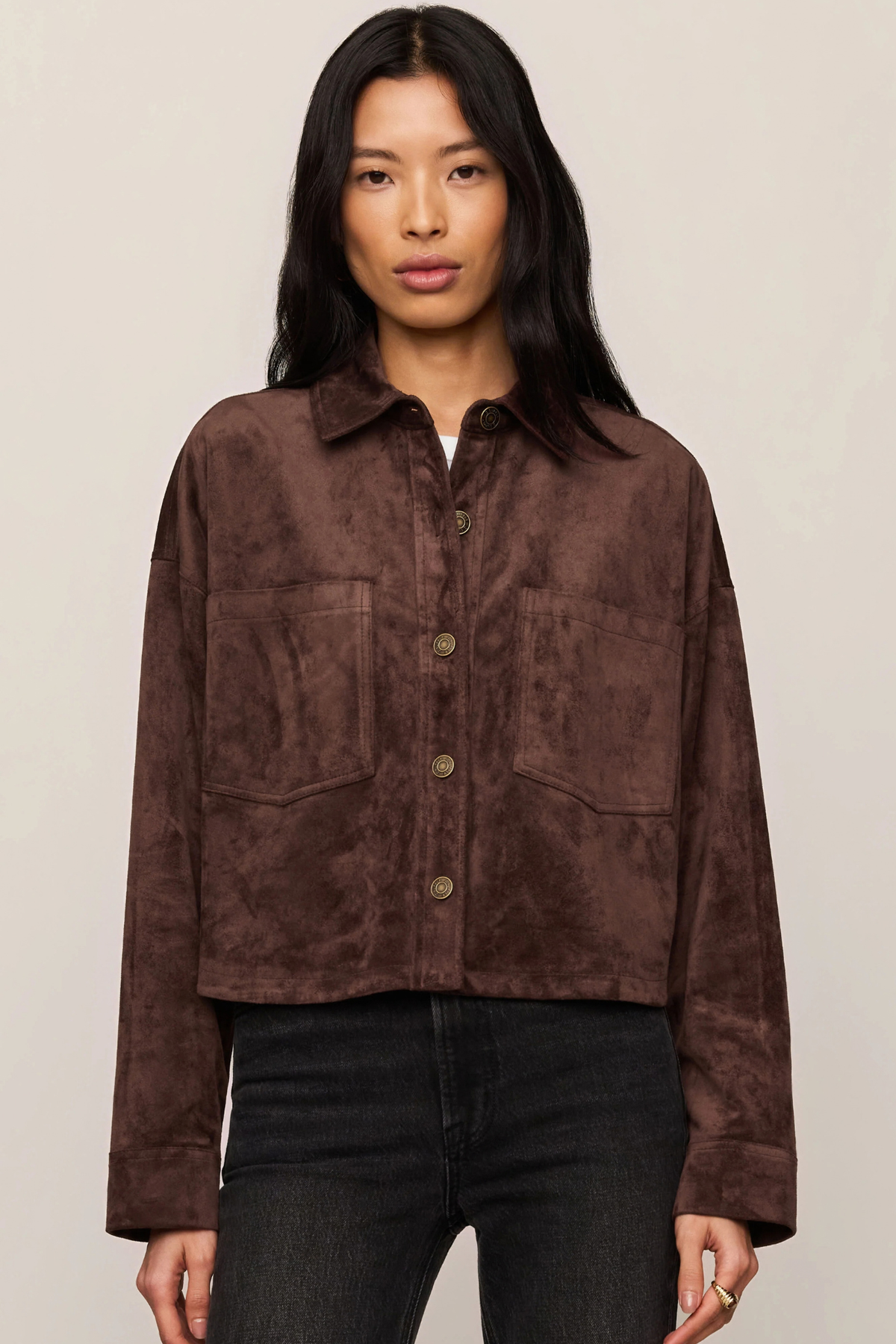 All Day Dark Chocolate Cropped Suede Jacket