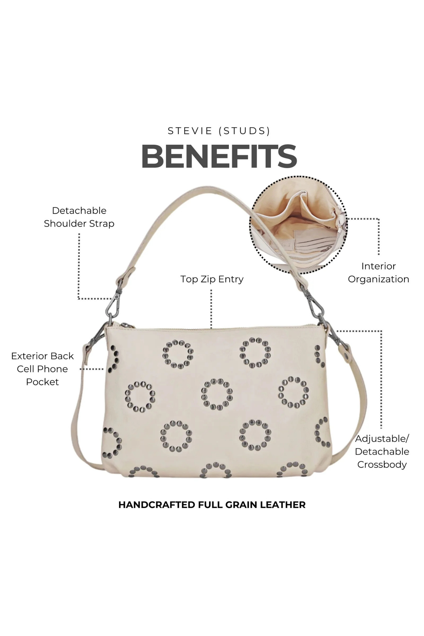 Stevie Camel Leather Studded Crossbody Bag