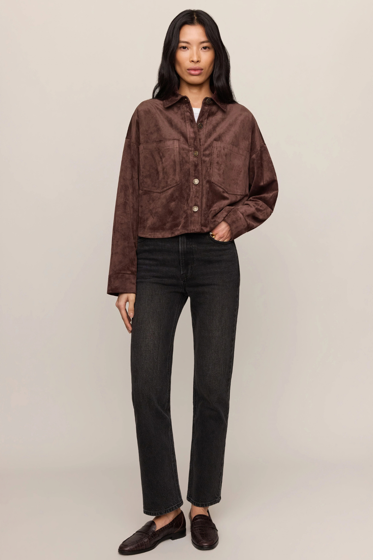 All Day Dark Chocolate Cropped Suede Jacket