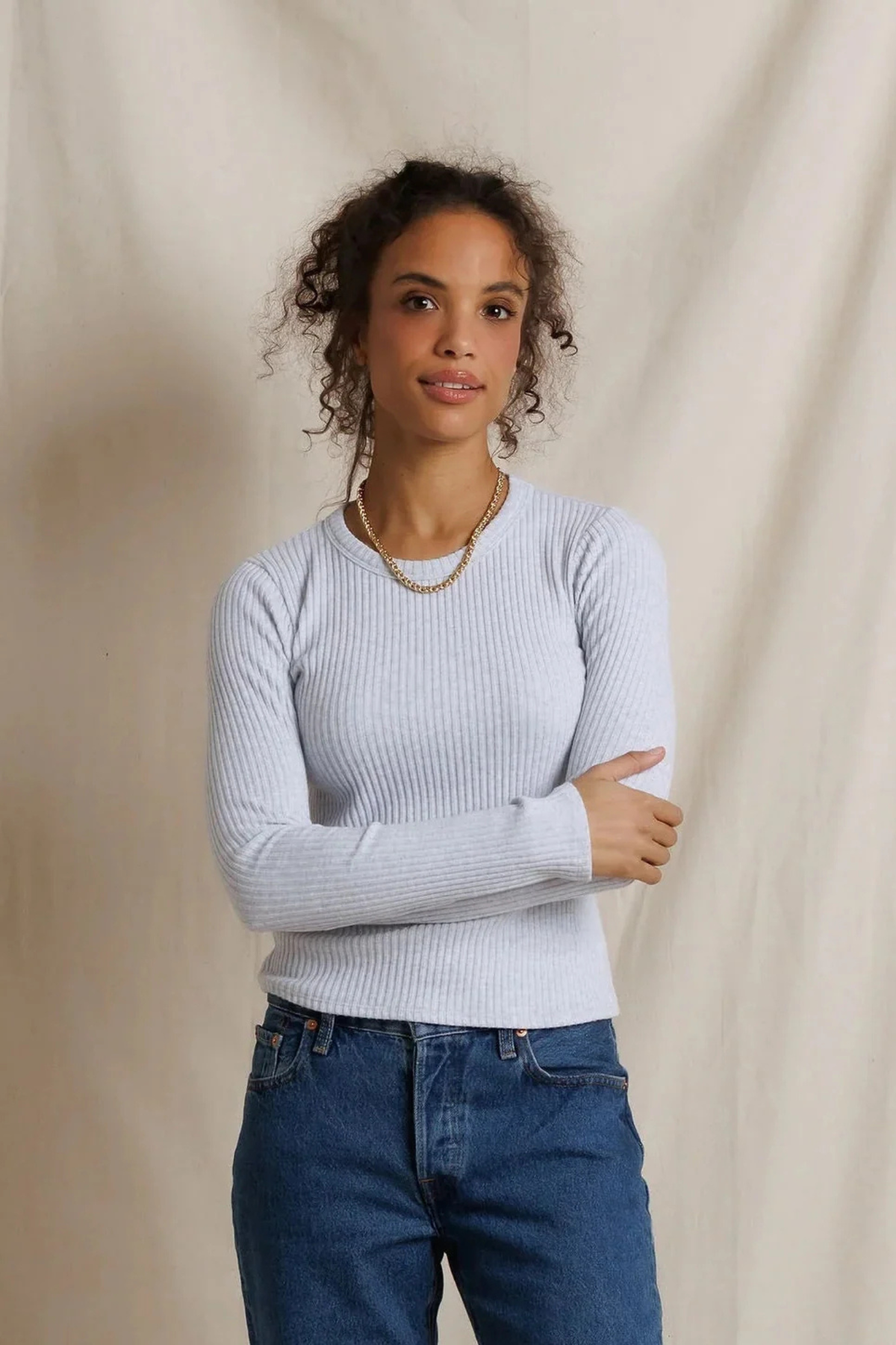 Flora Heather Grey Ribbed Crew