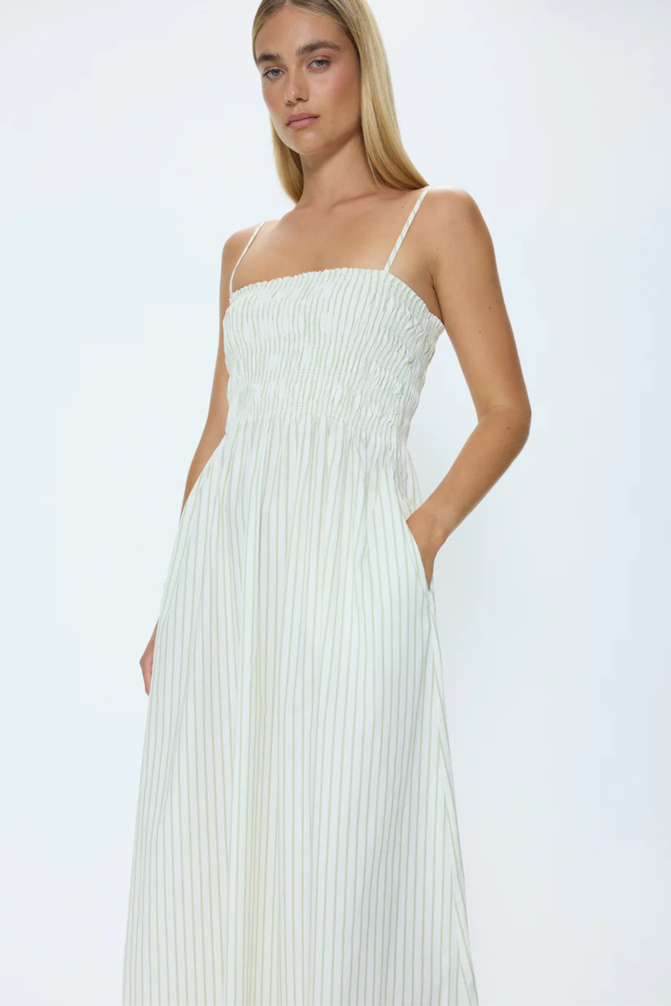 Bianca Sage Egret Stripe Midi Dress