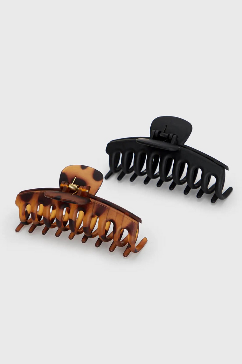 Black + Tort Oversized Matte Claw Clips (2pc)