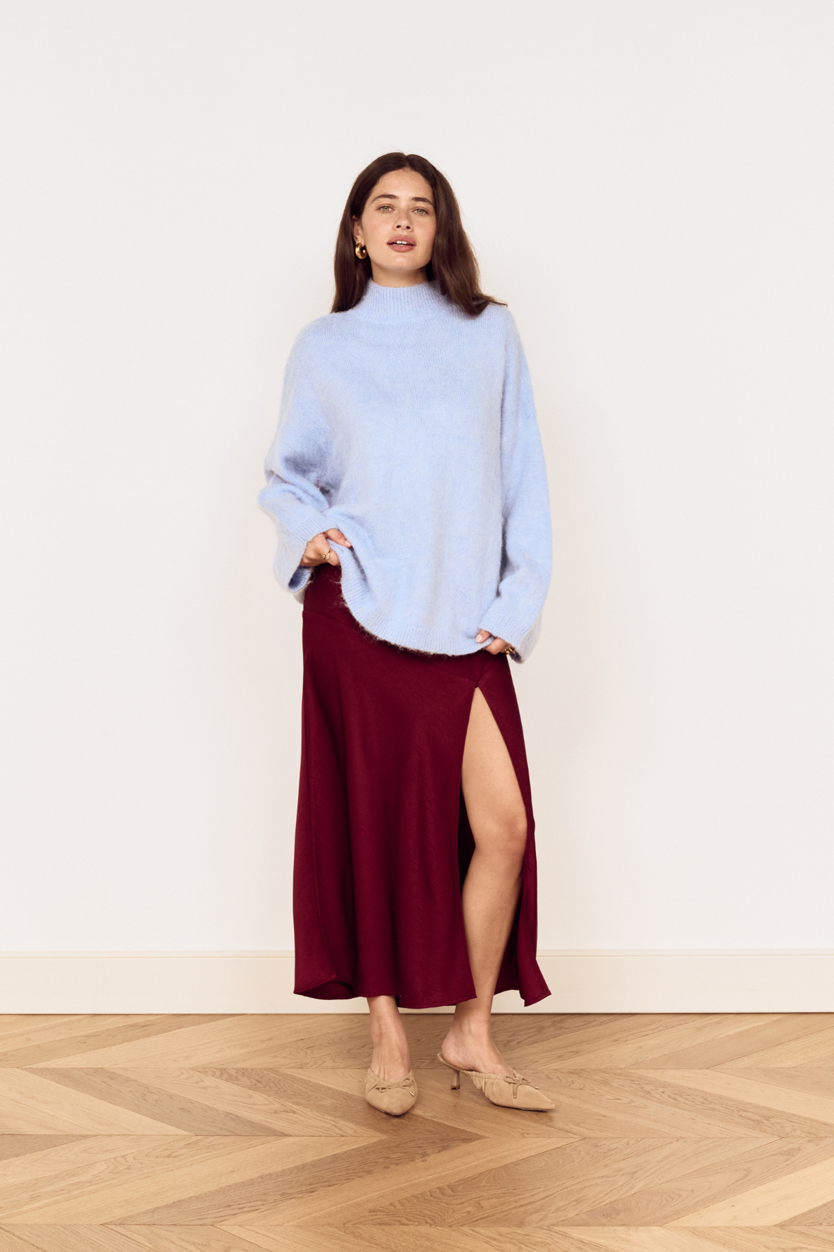 Lumiere Wine Bias Midi Skirt