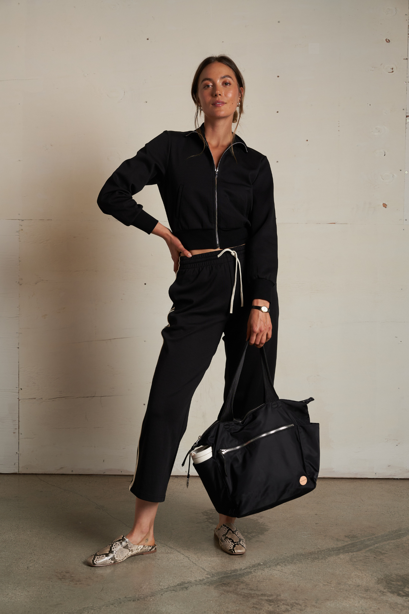 Claud Black Cropped Travel Track Pant