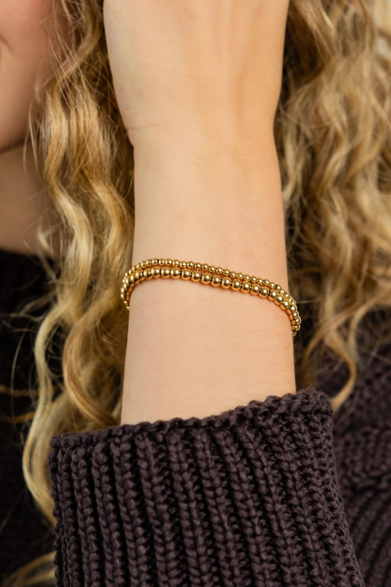Dainty Gold Double Beaded Bracelet Set