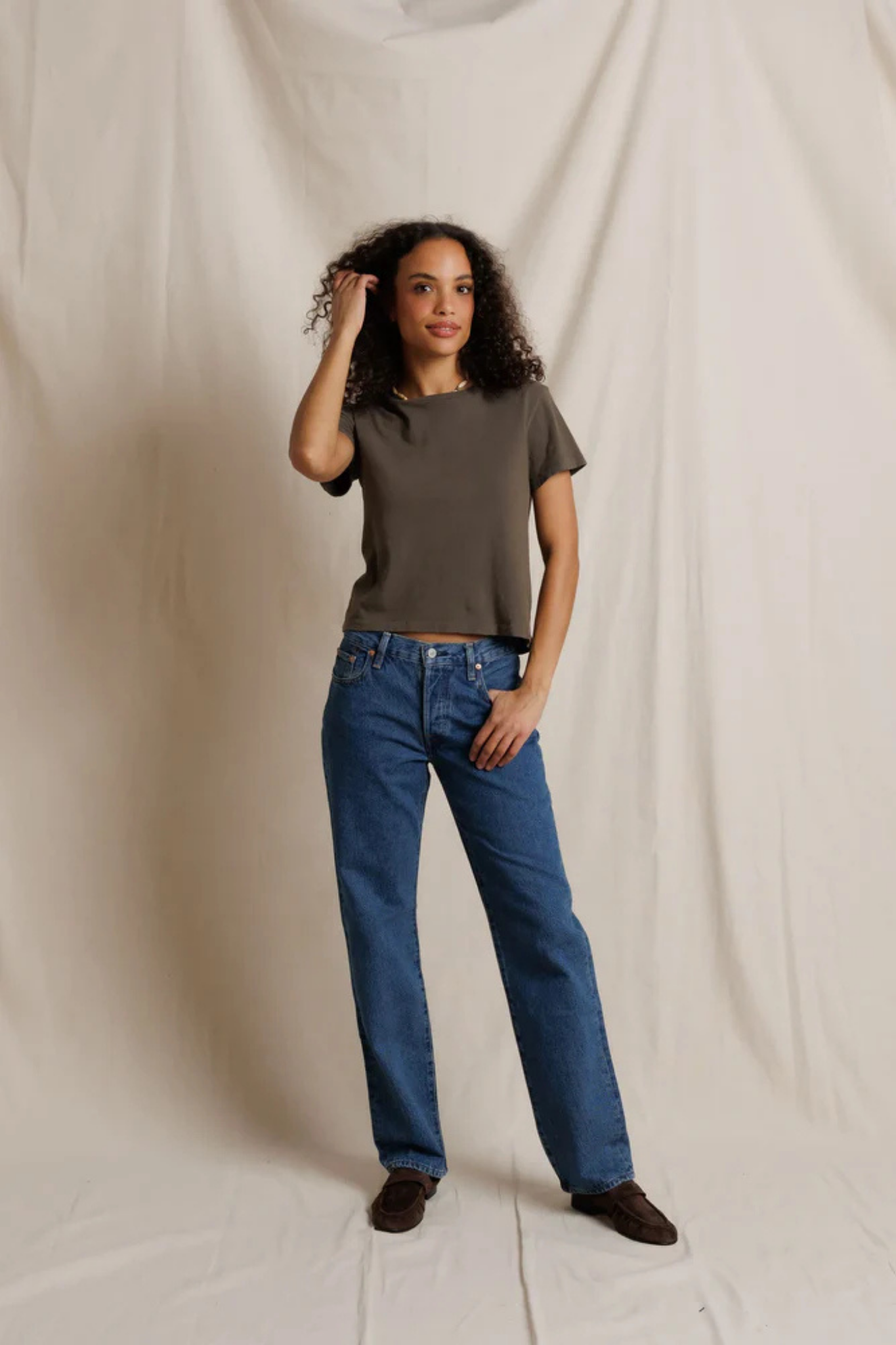 Lisa Dark Olive Slim Crew Tee