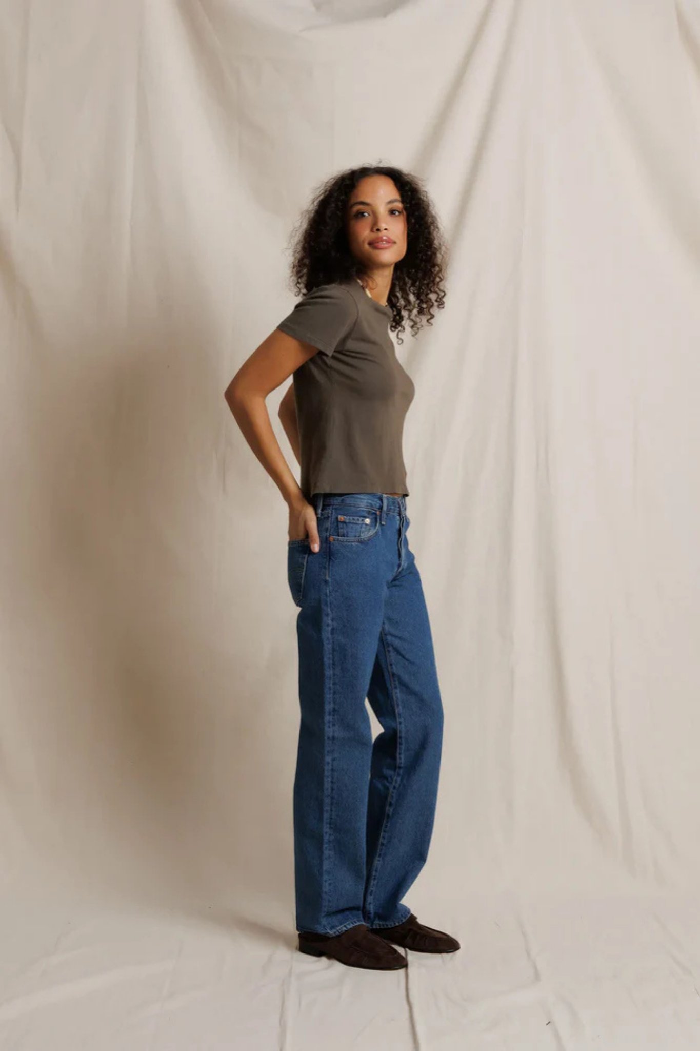 Lisa Dark Olive Slim Crew Tee