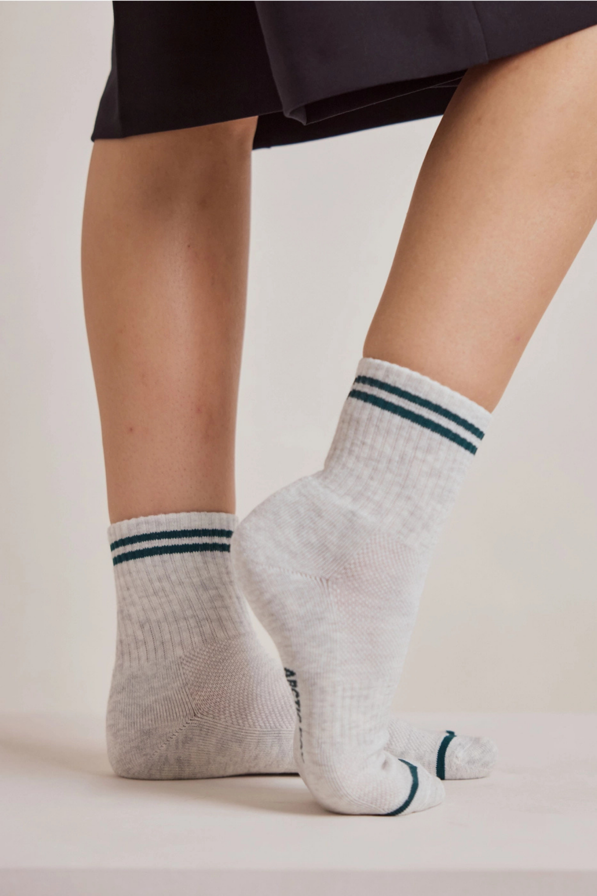 Grey Melange Shortie Striped Socks