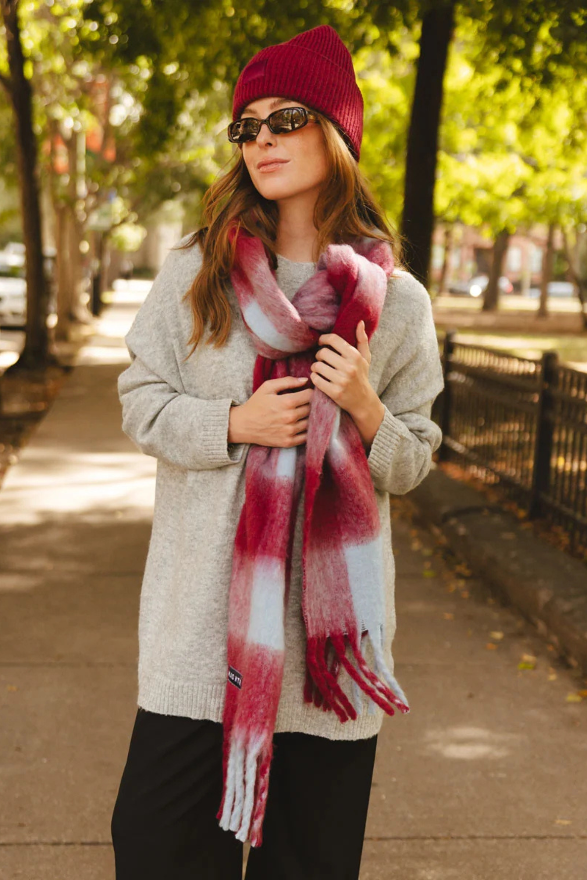 Burgundy/Blue Plaid Blanket Scarf