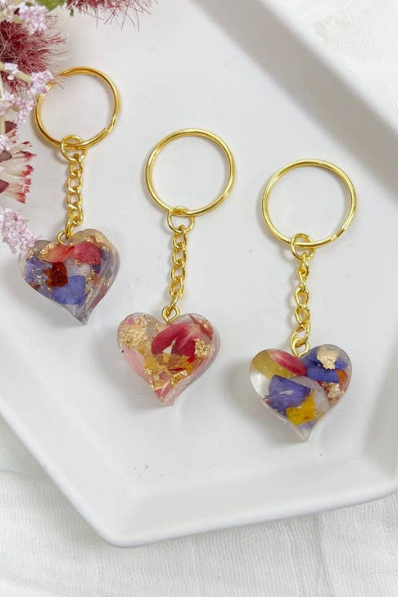Heart Flower Petal Keychain