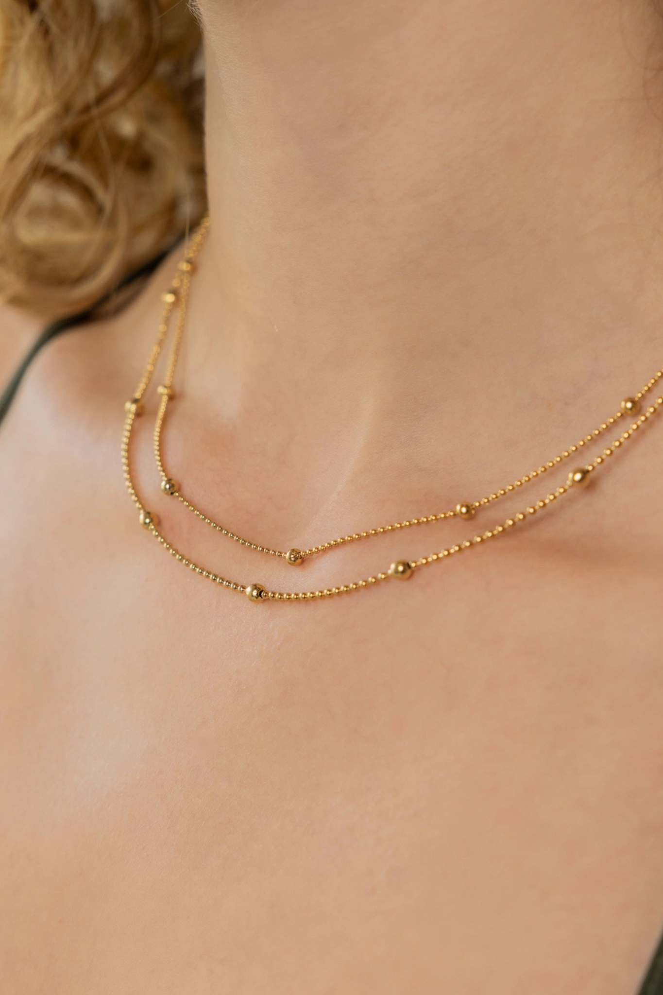 Gold Double Beaded Chain Necklace