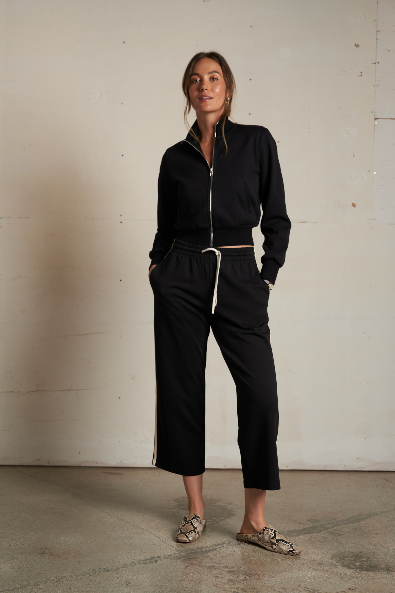 Claud Black Cropped Travel Track Pant