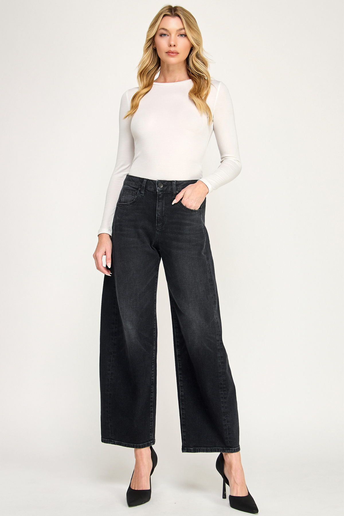 Quinn Washed Black Curve Wide Leg