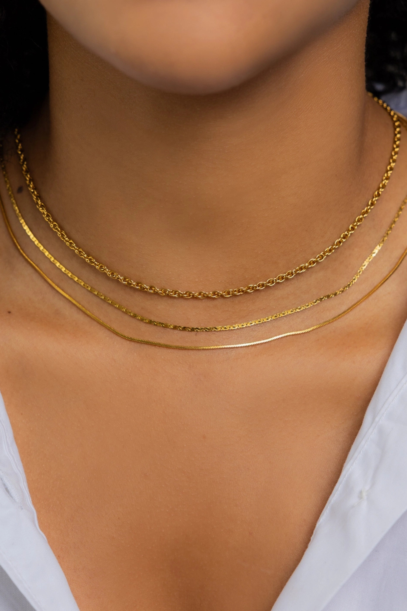 Gold Triple Layer Rope Necklace