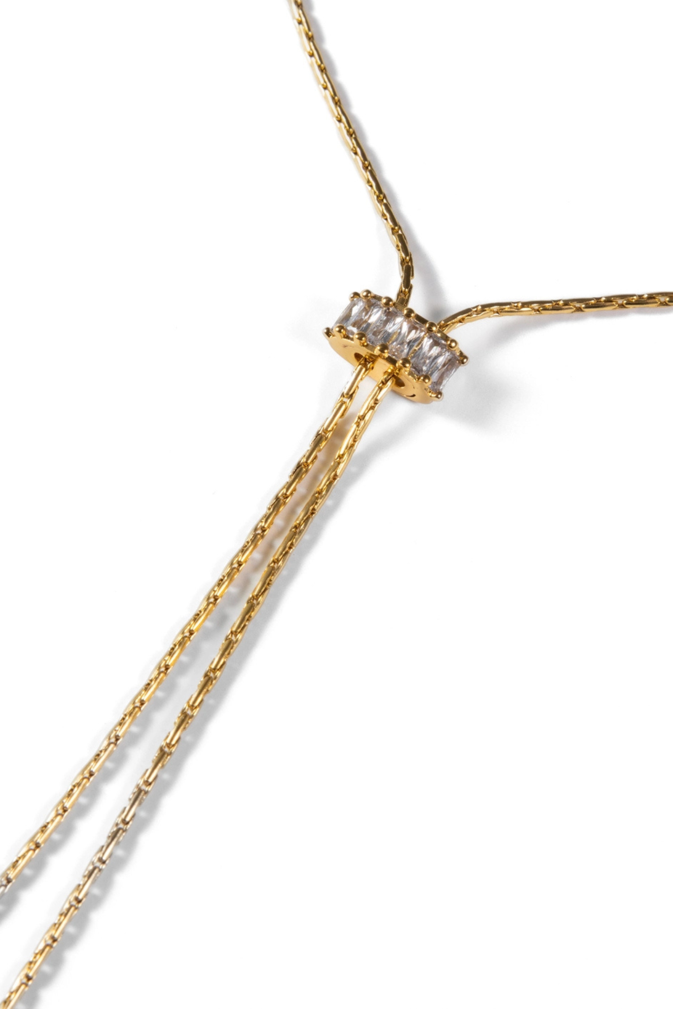 18K Gold Baguette Lariat Necklace