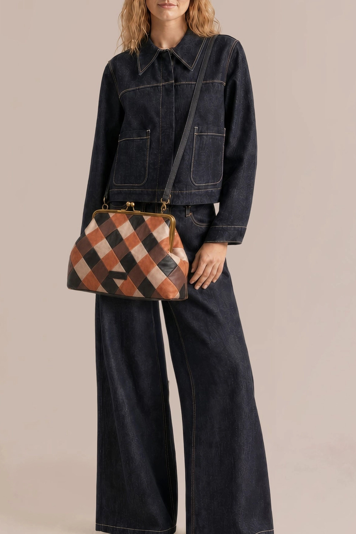 Grace Black Patchwork Oversized Clutch