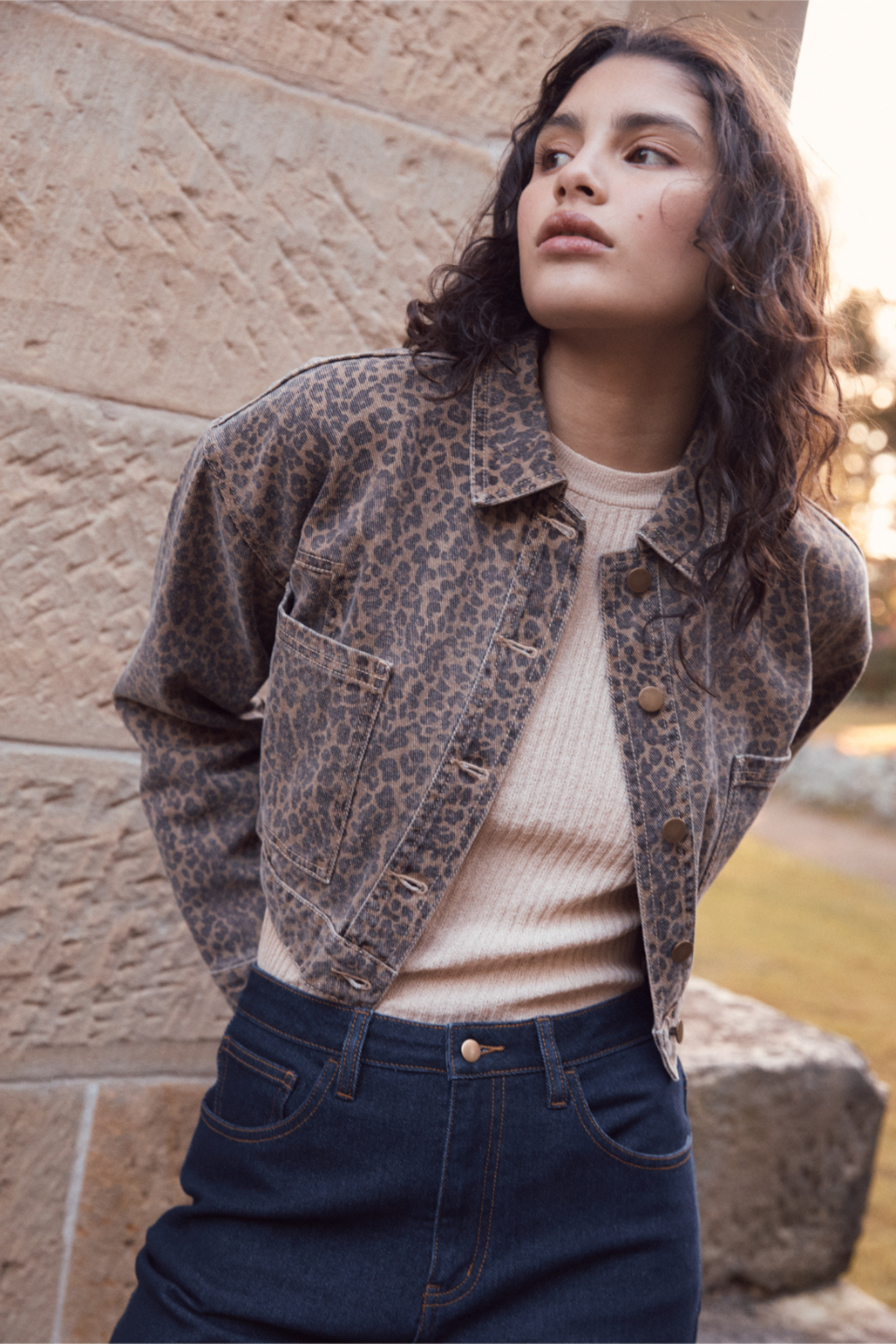 Anouk Washed Leopard Crop Jacket